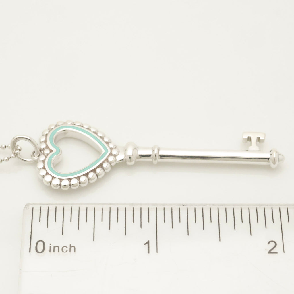  Tiffany & Co. Blue Enamel Beaded Heart Key Necklace Sterling Silver 925　