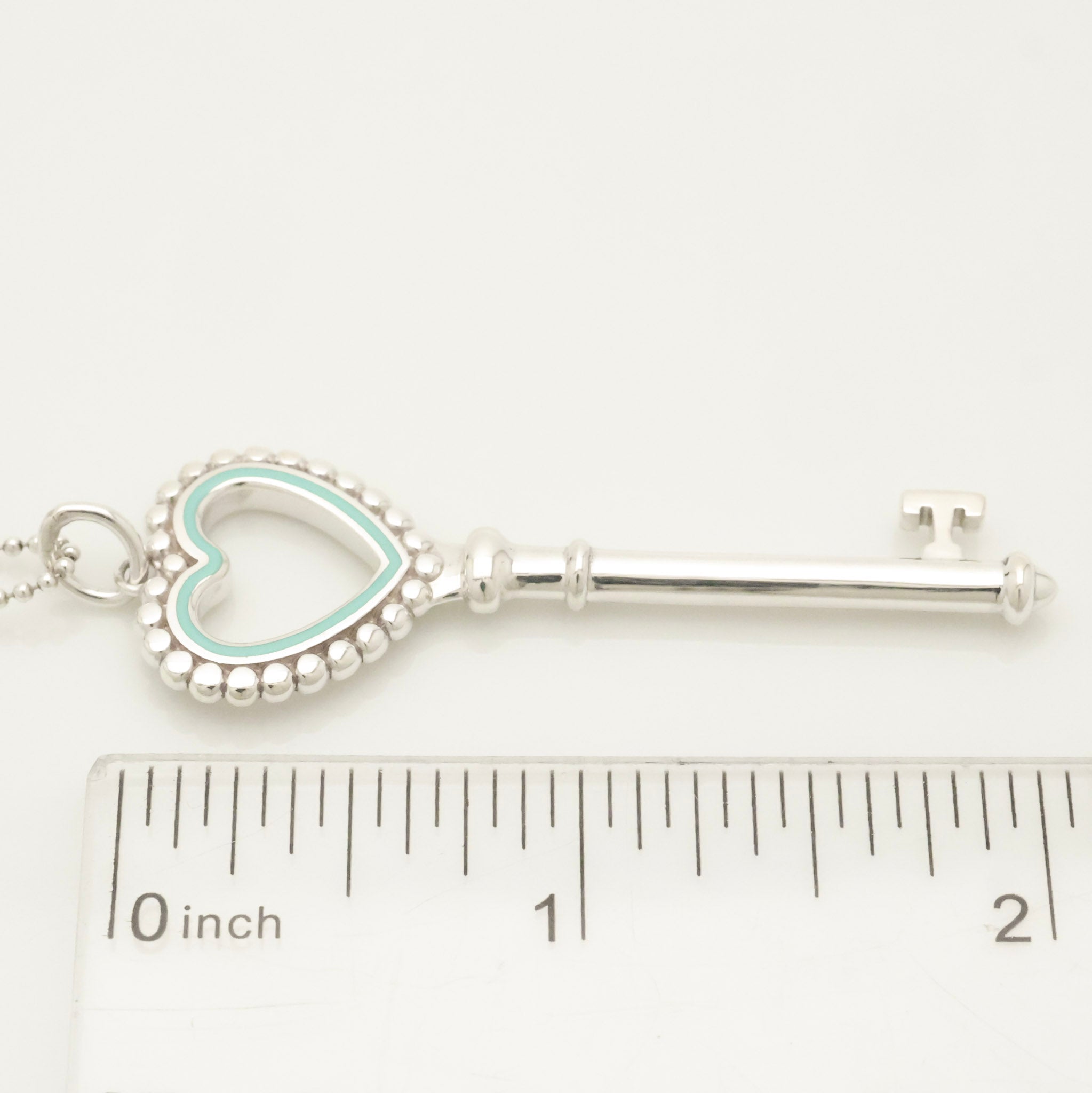  Tiffany & Co. Blue Enamel Beaded Heart Key Necklace Sterling Silver 925　