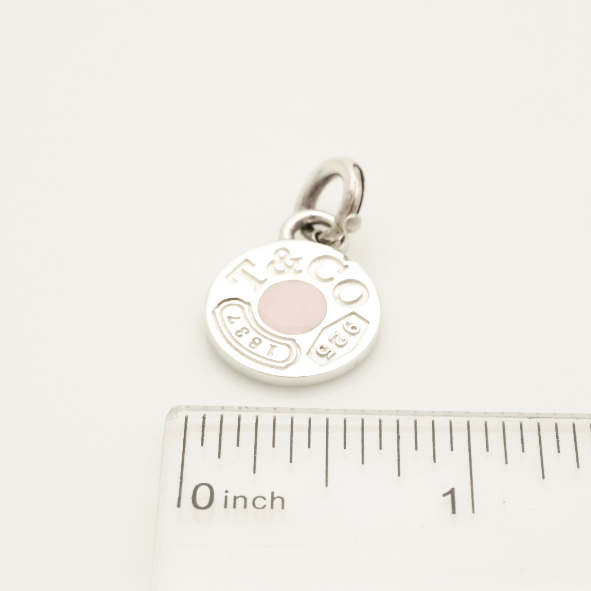 Tiffany & Co Pink Enamel 1837 Circle Pendant Charm Sterling Silver 925