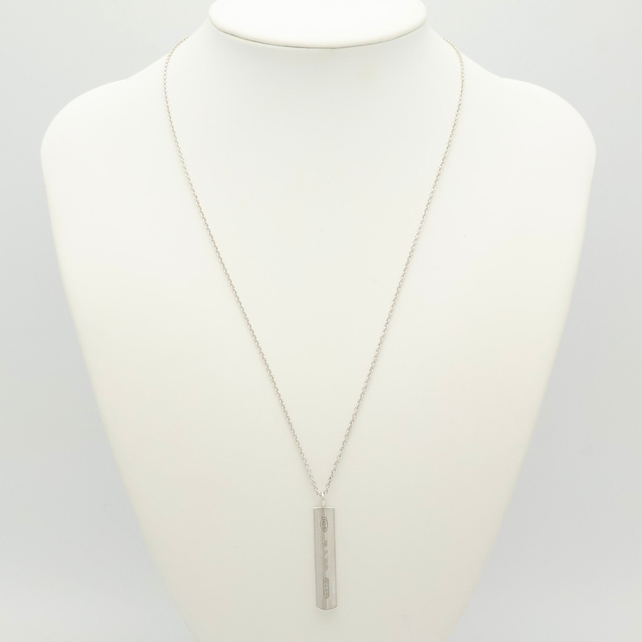 TIFFANY & Co. 1837 Bar Plate Pendant Necklace Chain Sterling Silver 925