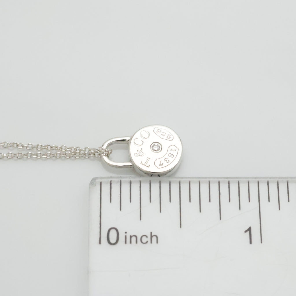 Tiffany & Co. 1837 Round Lock 1P Diamond Necklace Sterling Silver 925 