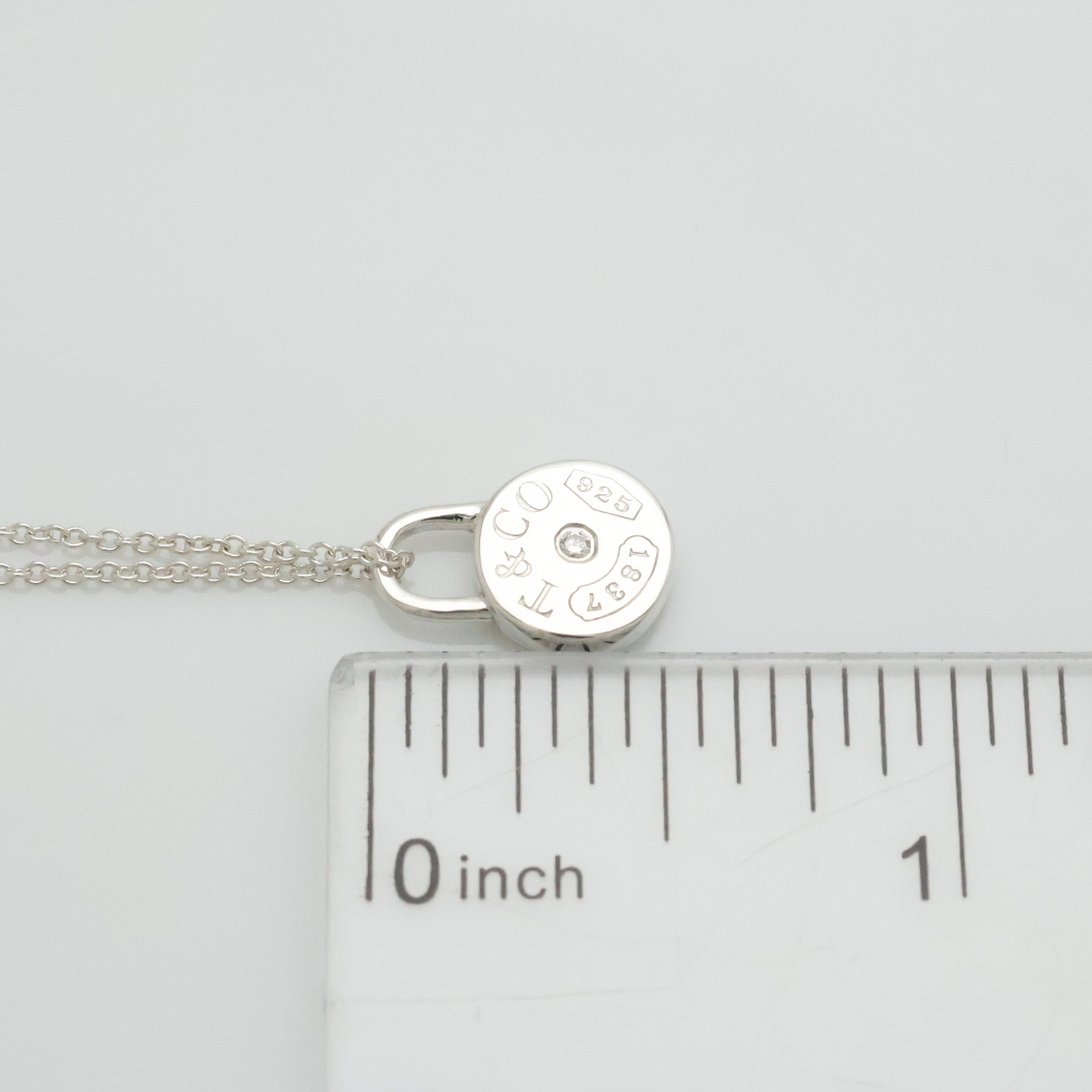 Tiffany & Co. 1837 Round Lock 1P Diamond Necklace Sterling Silver 925 