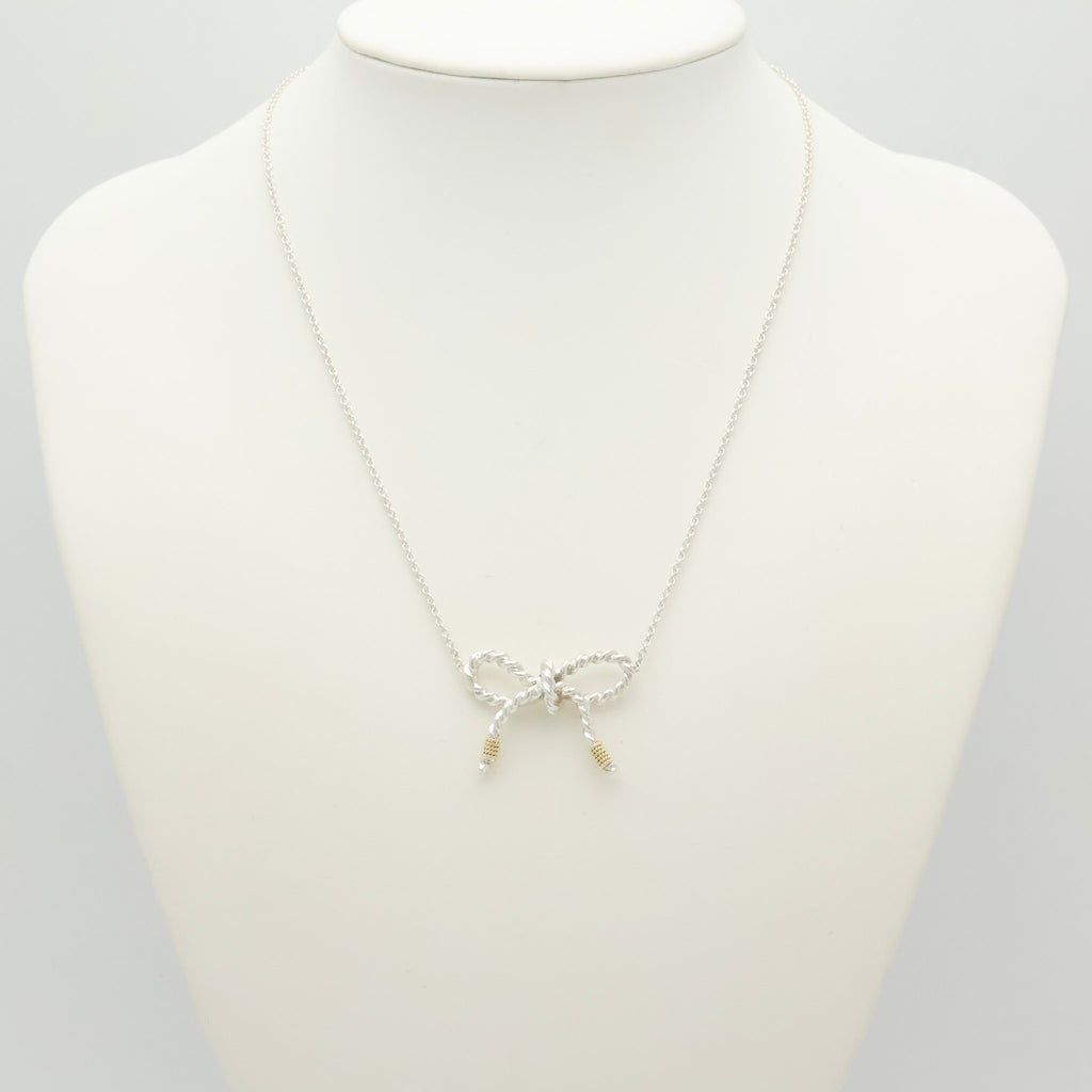 Tiffany & Co. Twist Ribbon Bow Necklace Silver Sterling 925 & 18K Gold 