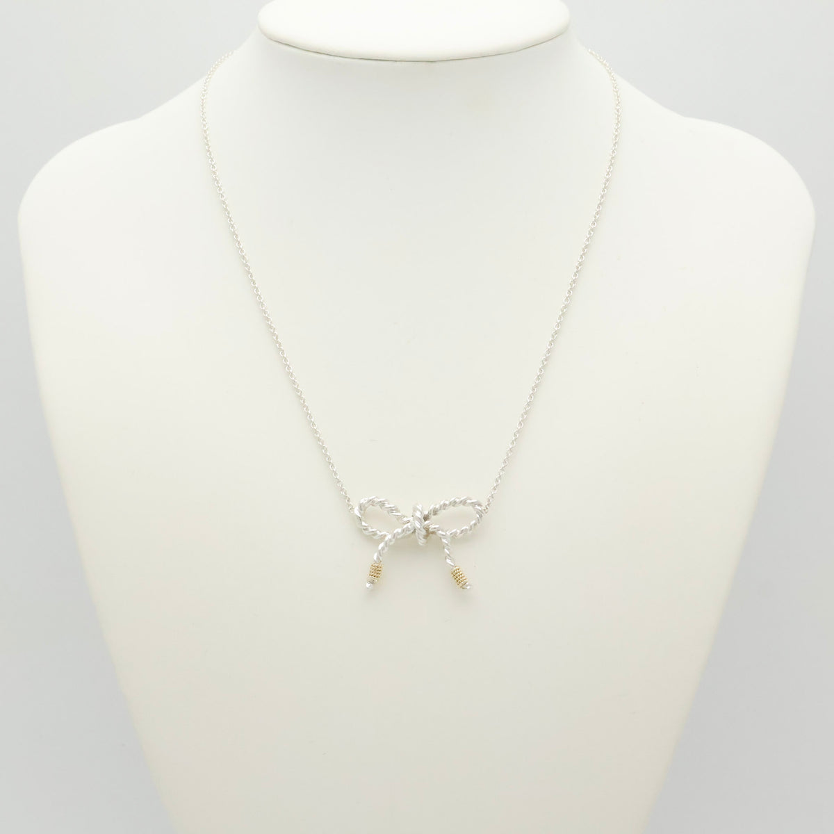Tiffany & Co. Twist Ribbon Bow Necklace Silver Sterling 925 & 18K Gold 