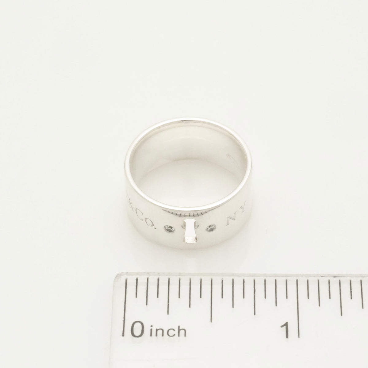 Tiffany & Co. 2P Diamond Keyhole Lock Ring Sterling Silver 925