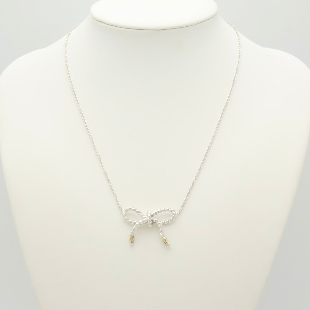 Tiffany & Co. Twist Ribbon Bow Necklace Silver Sterling 925 & 18K Gold 