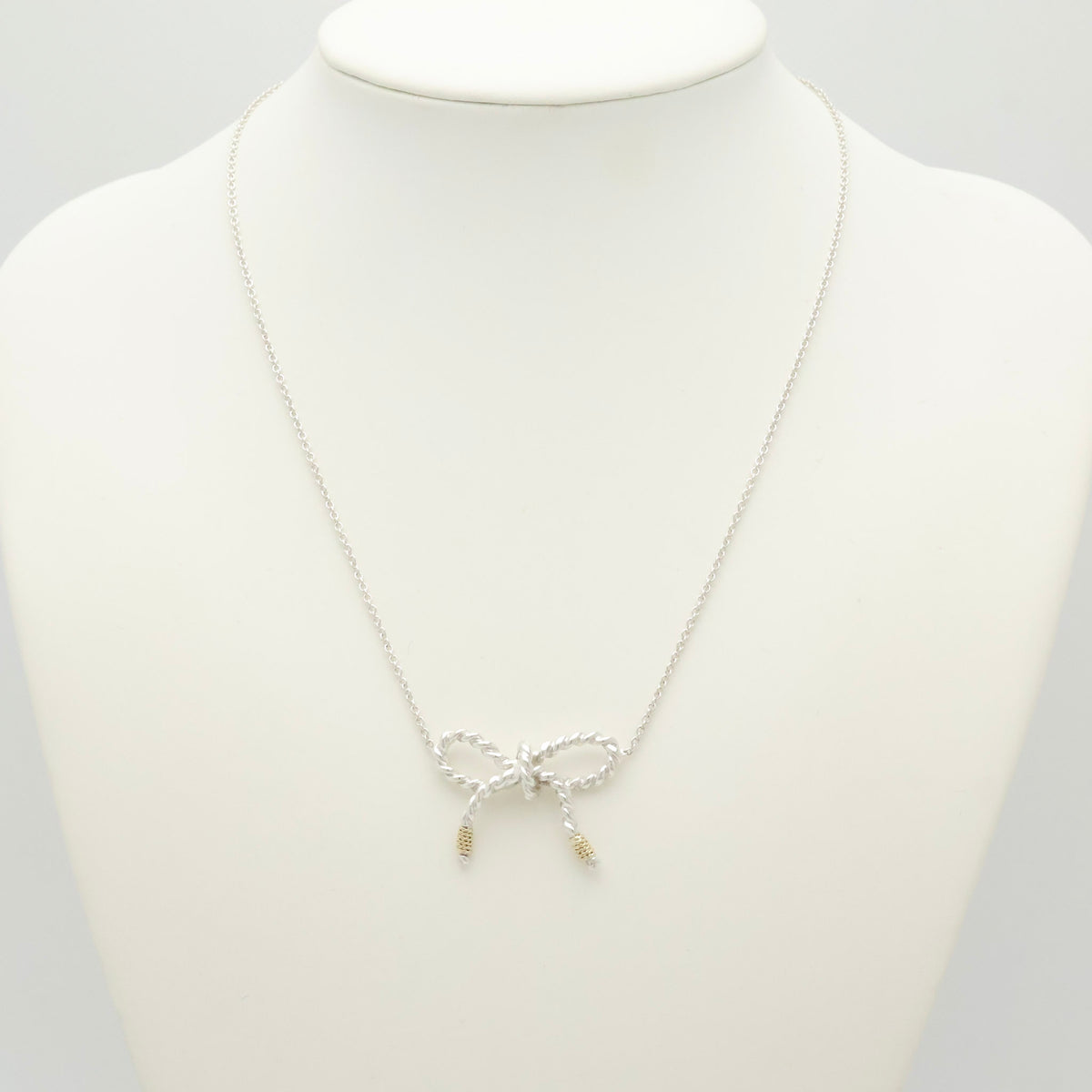 Tiffany & Co. Twist Ribbon Bow Necklace Silver Sterling 925 & 18K Gold 