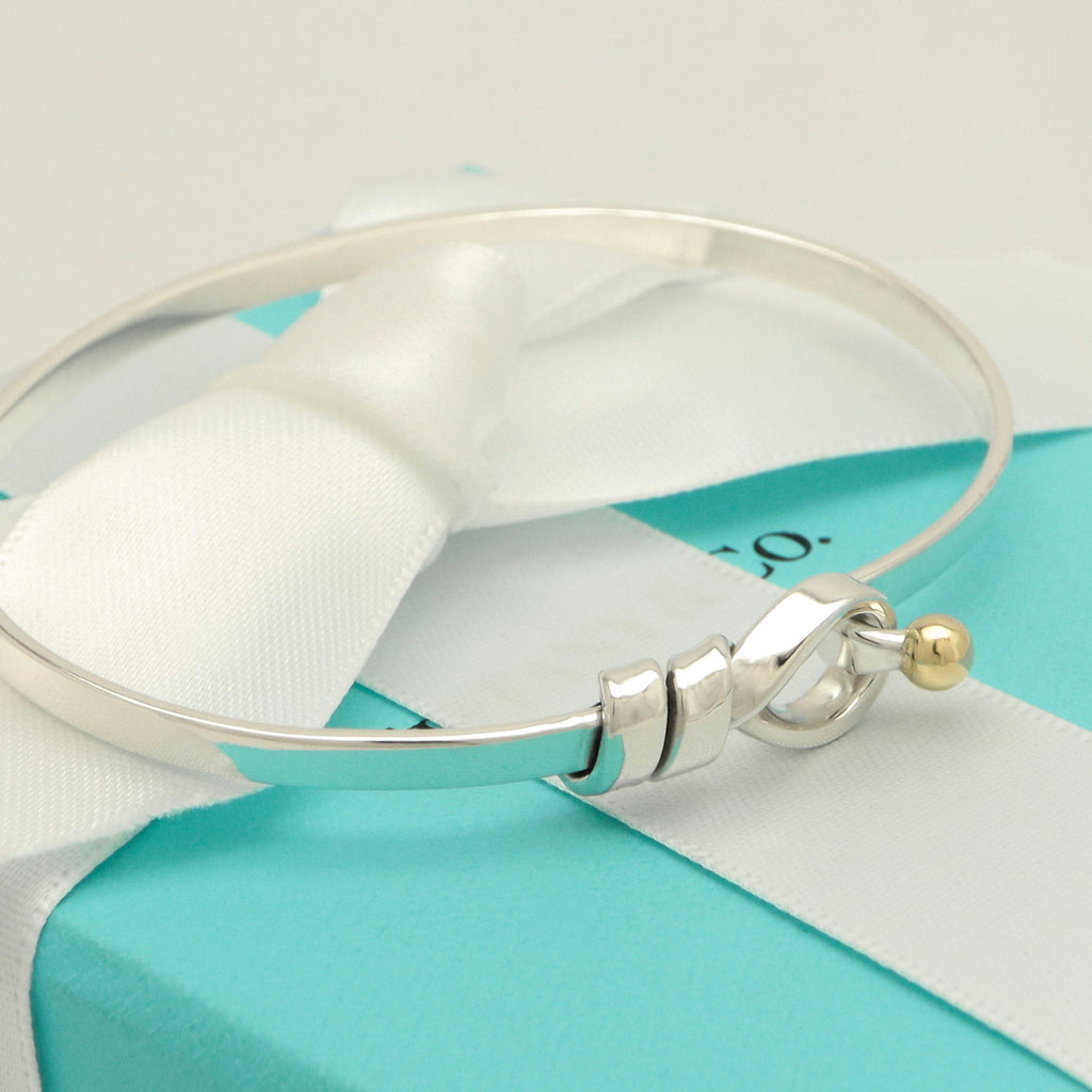 Tiffany & Co. Hook & Eye Bangle Sterling Silver 925 Gold 18k