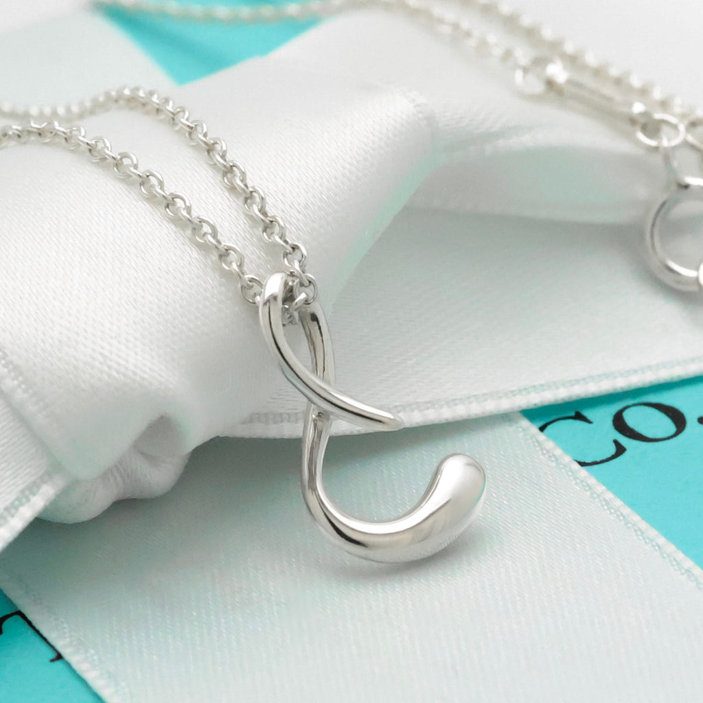 Tiffany & Co. Initial Letter "S" Pendant Necklace Sterling Silver 925