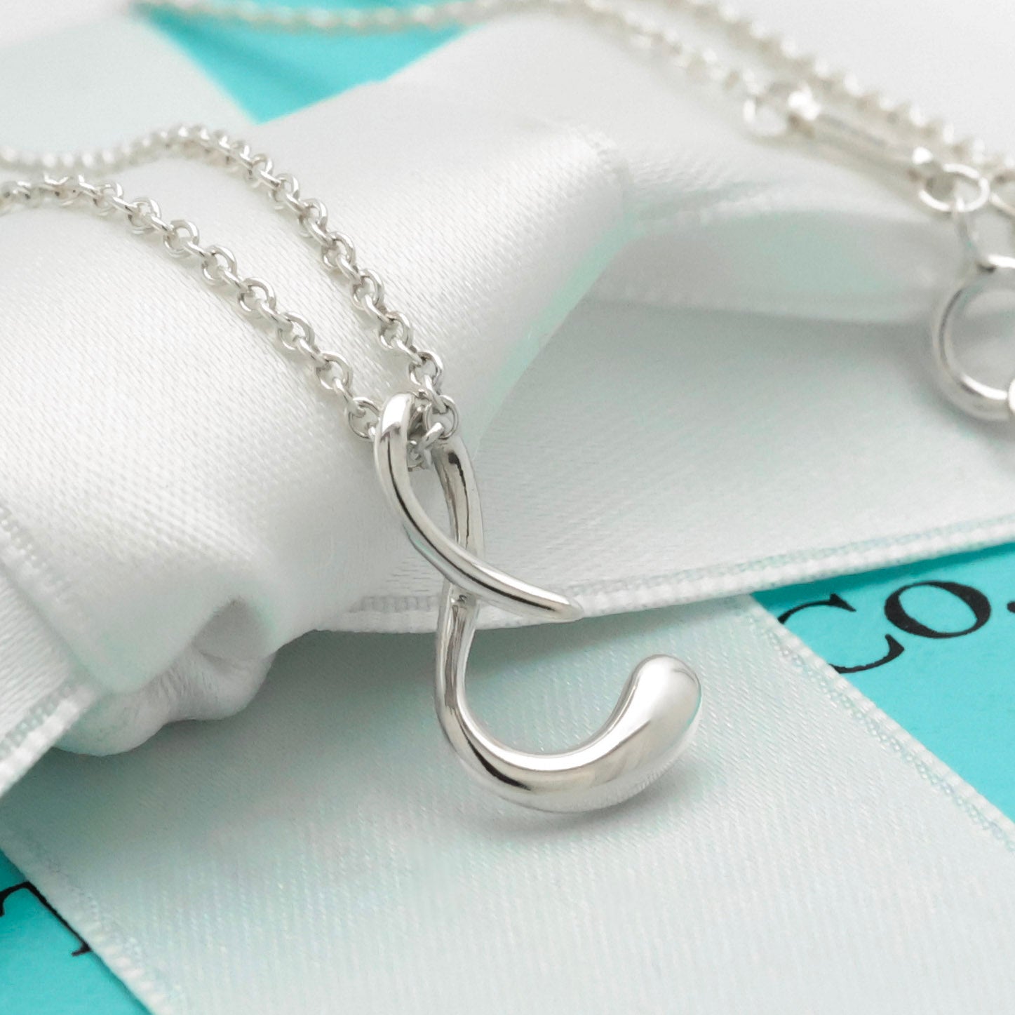 Tiffany & Co. Initial Letter "S" Pendant Necklace Sterling Silver 925