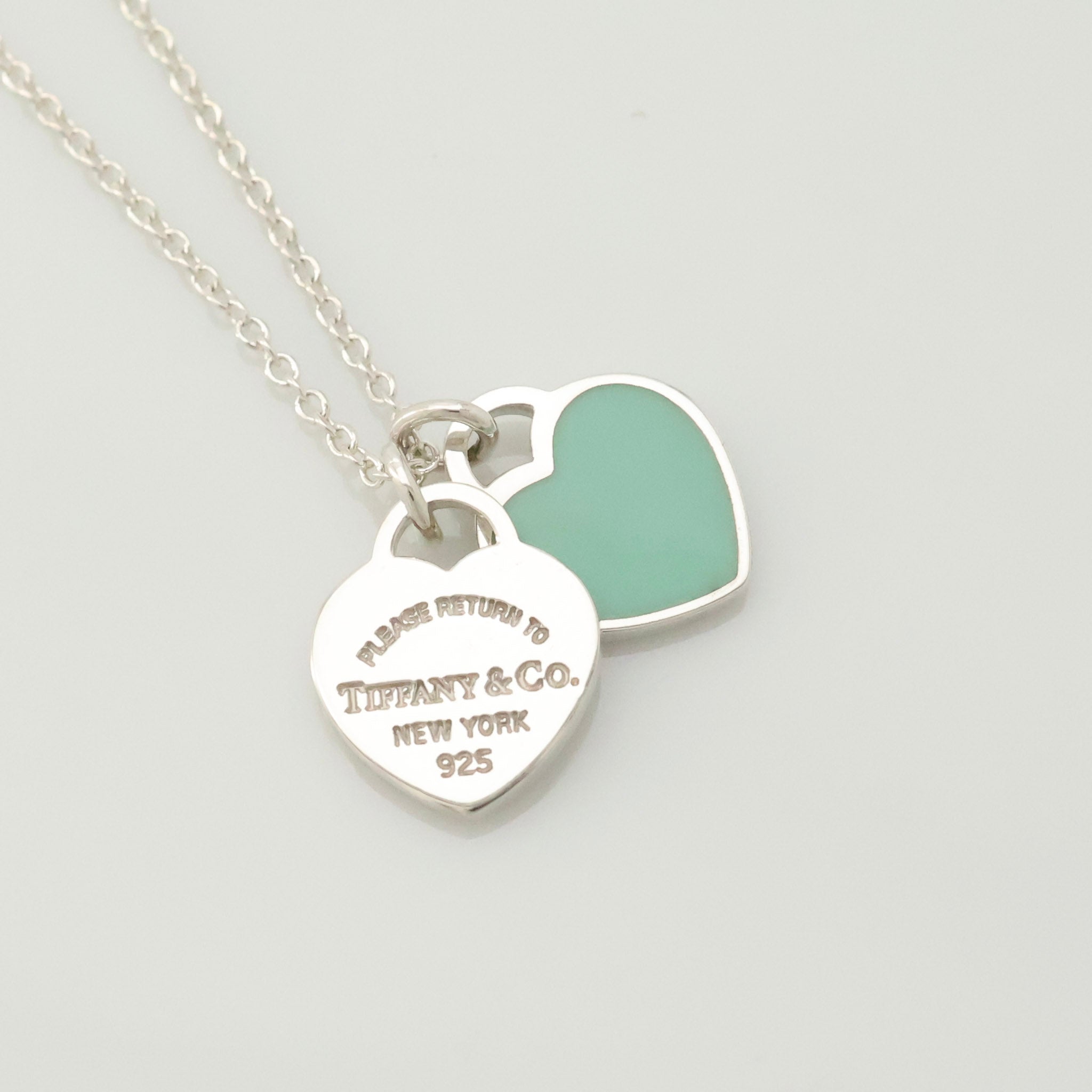 TIFFANY&Co. リターントゥ ティファニー スモール ダブル ハート タグ ブルー エナメル ネックレス AG925