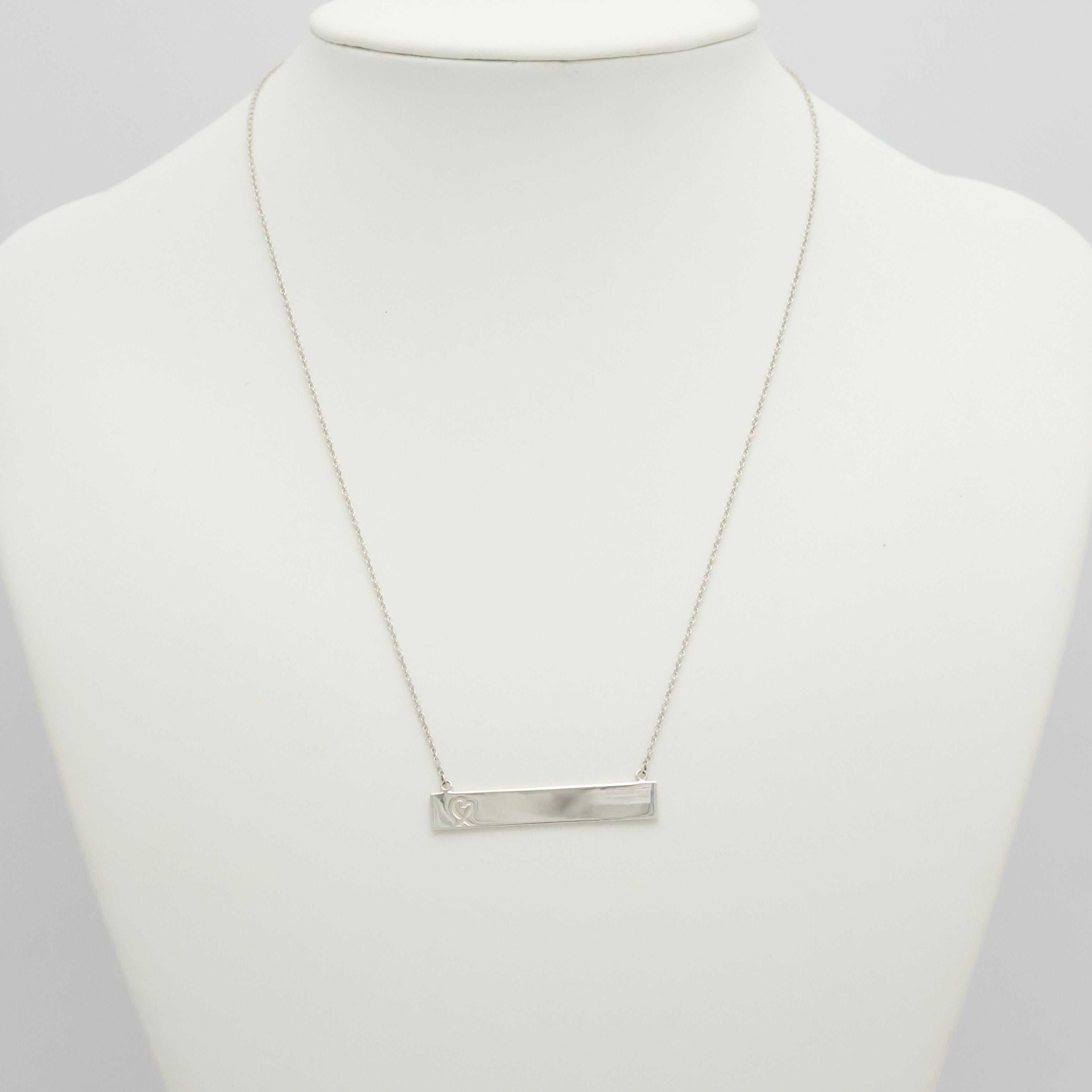 Tiffany & Co. Picasso Loving Heart Bar Necklace Sterling Silver 925