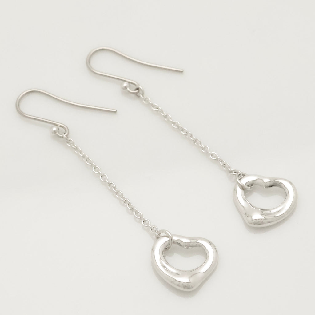 Tiffany & Co Elsa Peretti Open Heart Drop Dangle Earrings Sterling Silver 925