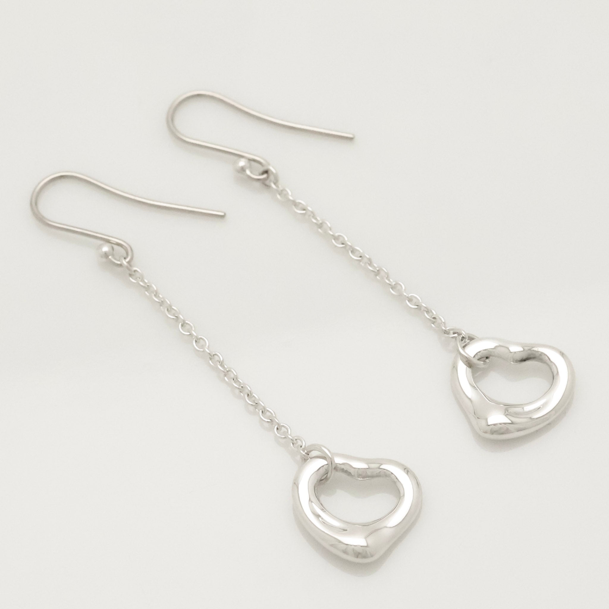Tiffany & Co Elsa Peretti Open Heart Drop Dangle Earrings Sterling Silver 925