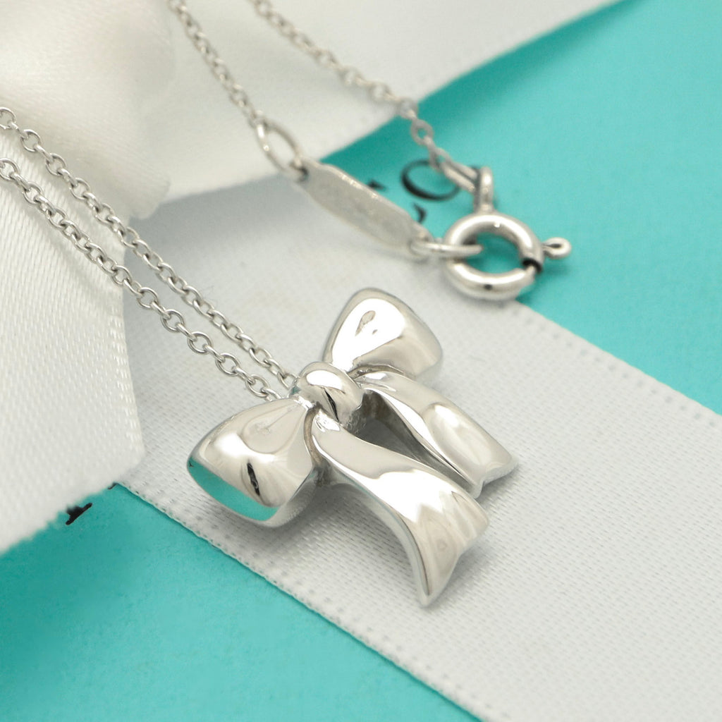 Tiffany & Co. Rare Bow Ribbon Necklace Pendant  Sterling Silver 925 