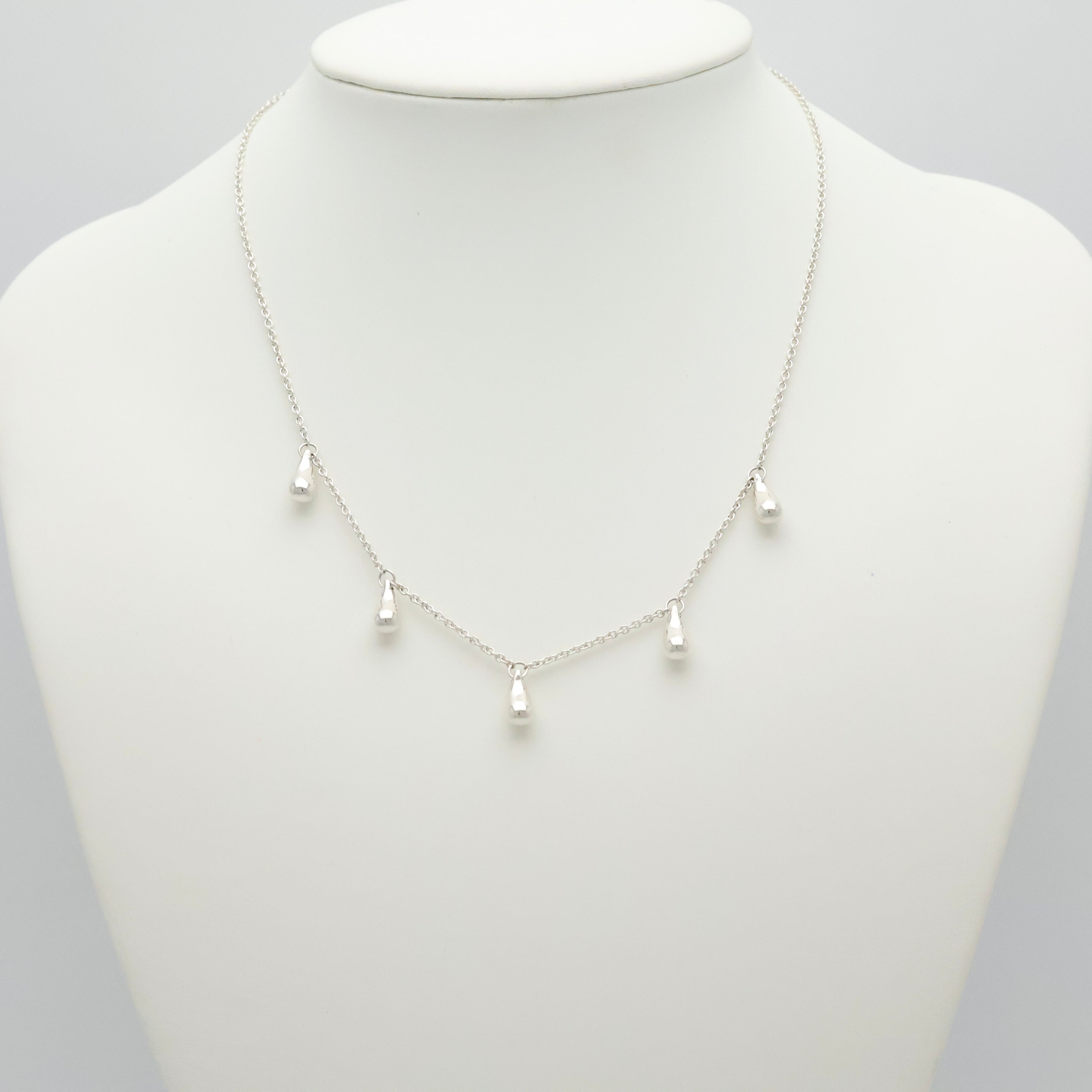 Tiffany & Co. Elsa Peretti Five 5 Teardrop Necklace Sterling Silver 925