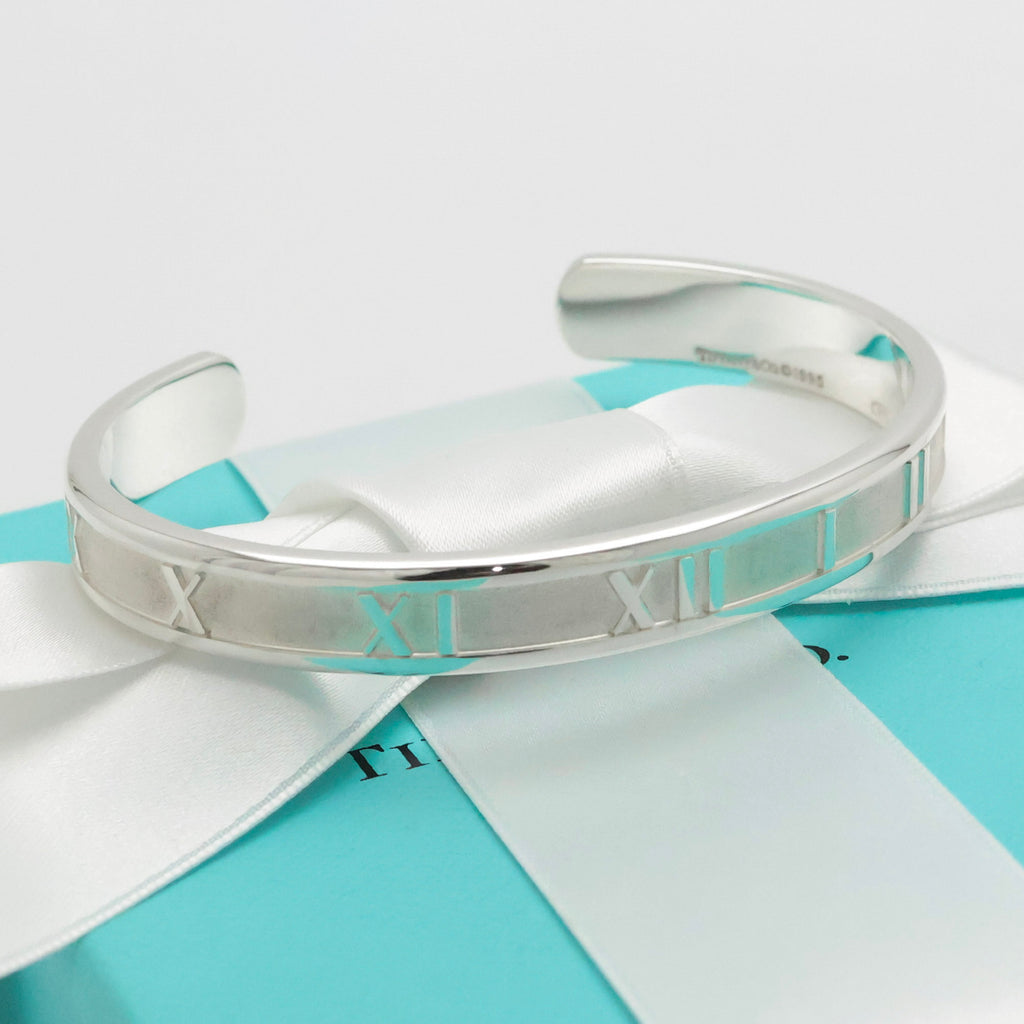 Tiffany & Co. Atlas Roman Numerals Cuff Bangle Bracelet Sterling Silver 925