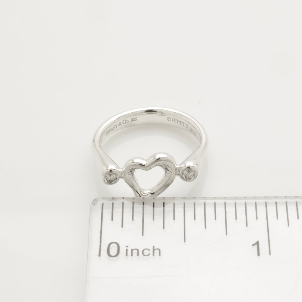 Tiffany & Co. 2P Diamond Open Heart Ring Size 4.5 Sterling Silver 925