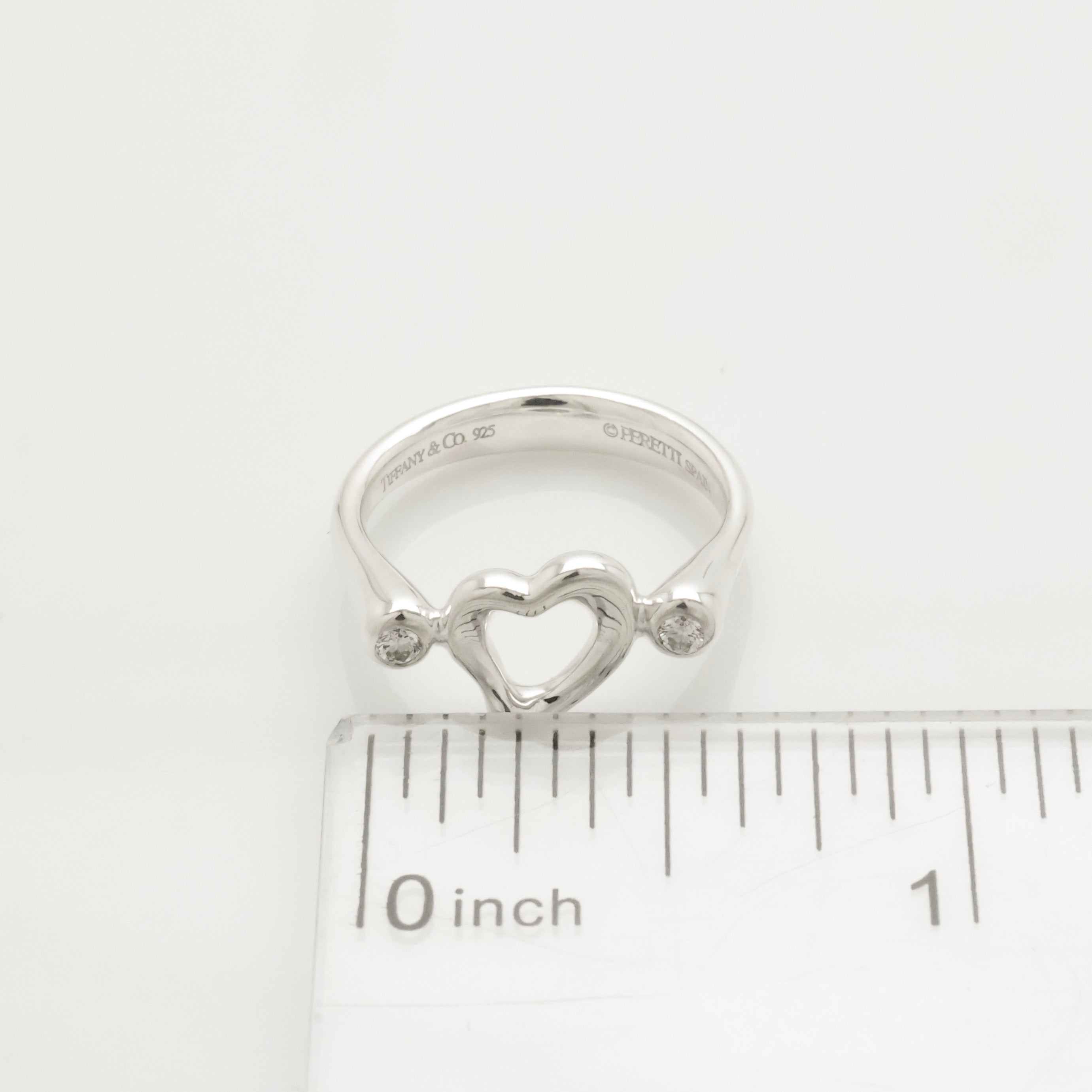 Tiffany & Co. 2P Diamond Open Heart Ring Size 4.5 Sterling Silver 925