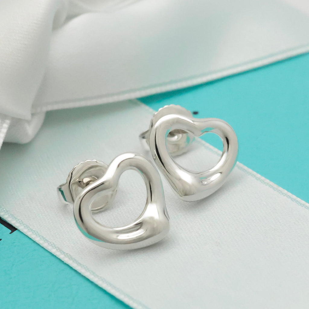 Tiffany & Co. Elsa Peretti Open Heart Stud Earrings Sterling Silver 925