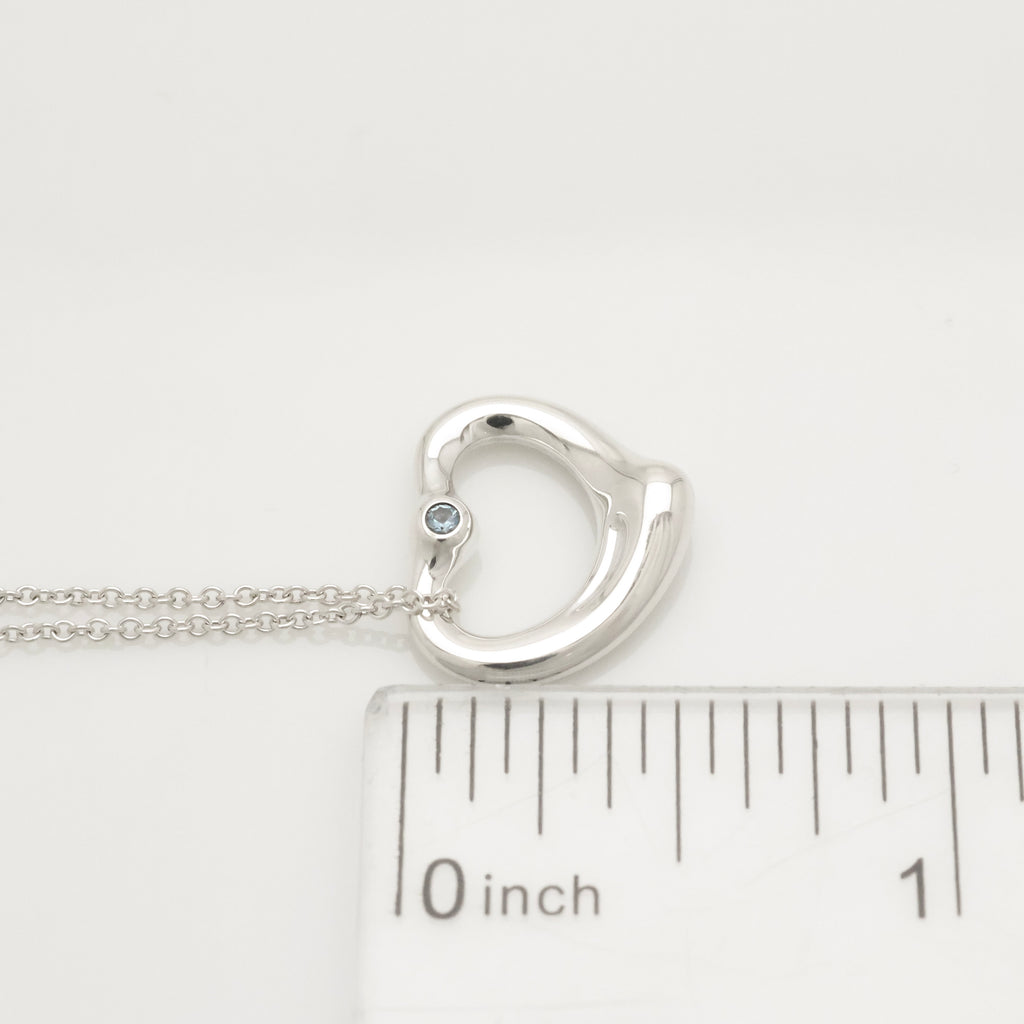 Tiffany & Co. Aquamarine Peretti Open Heart Necklace Sterling Silver 925