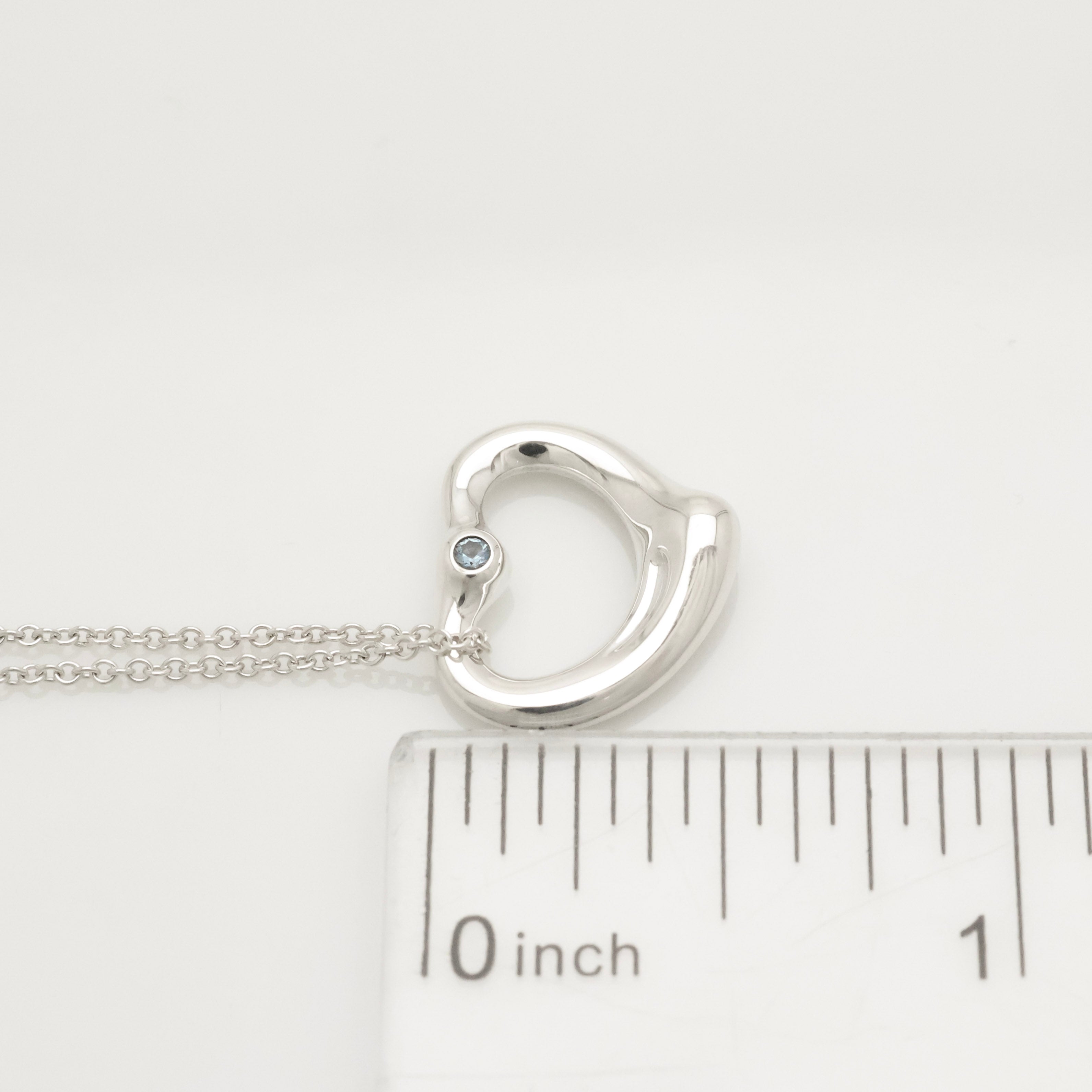 Tiffany & Co. Aquamarine Peretti Open Heart Necklace Sterling Silver 925