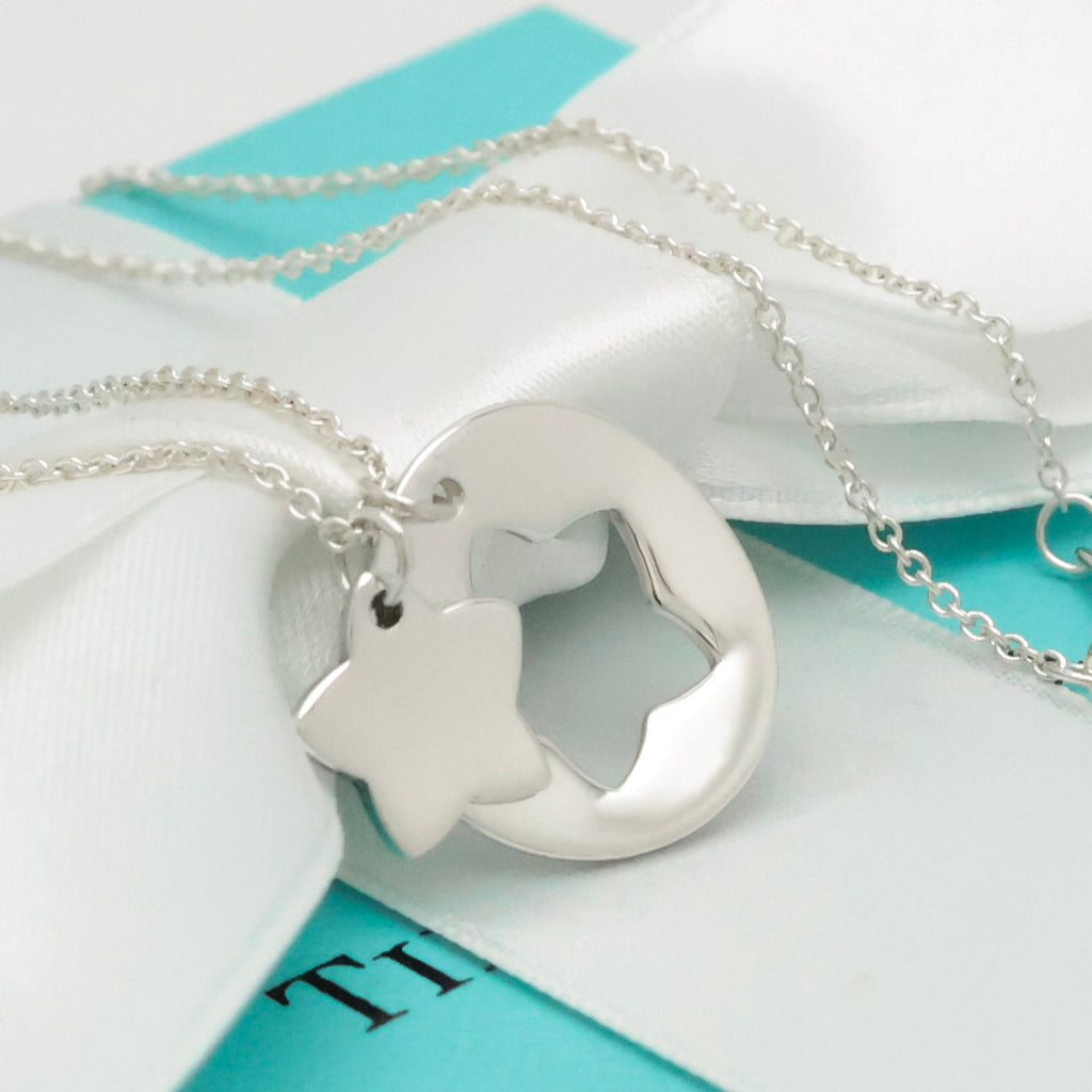 Tiffany & Co. Stencil Star Cutout Circle Necklace Sterling Silver 925 