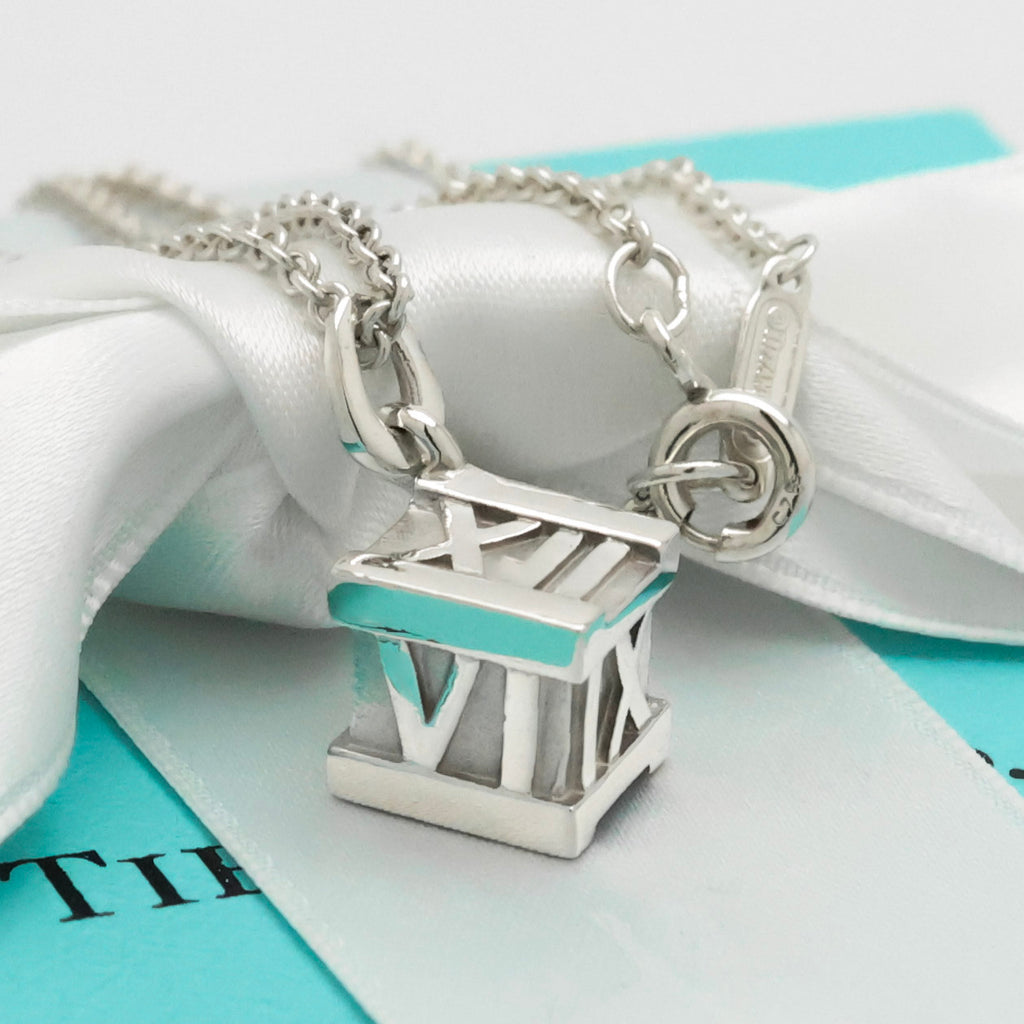  Tiffany & Co. Atlas Cube Necklace Pendant  Sterling Silver  925 