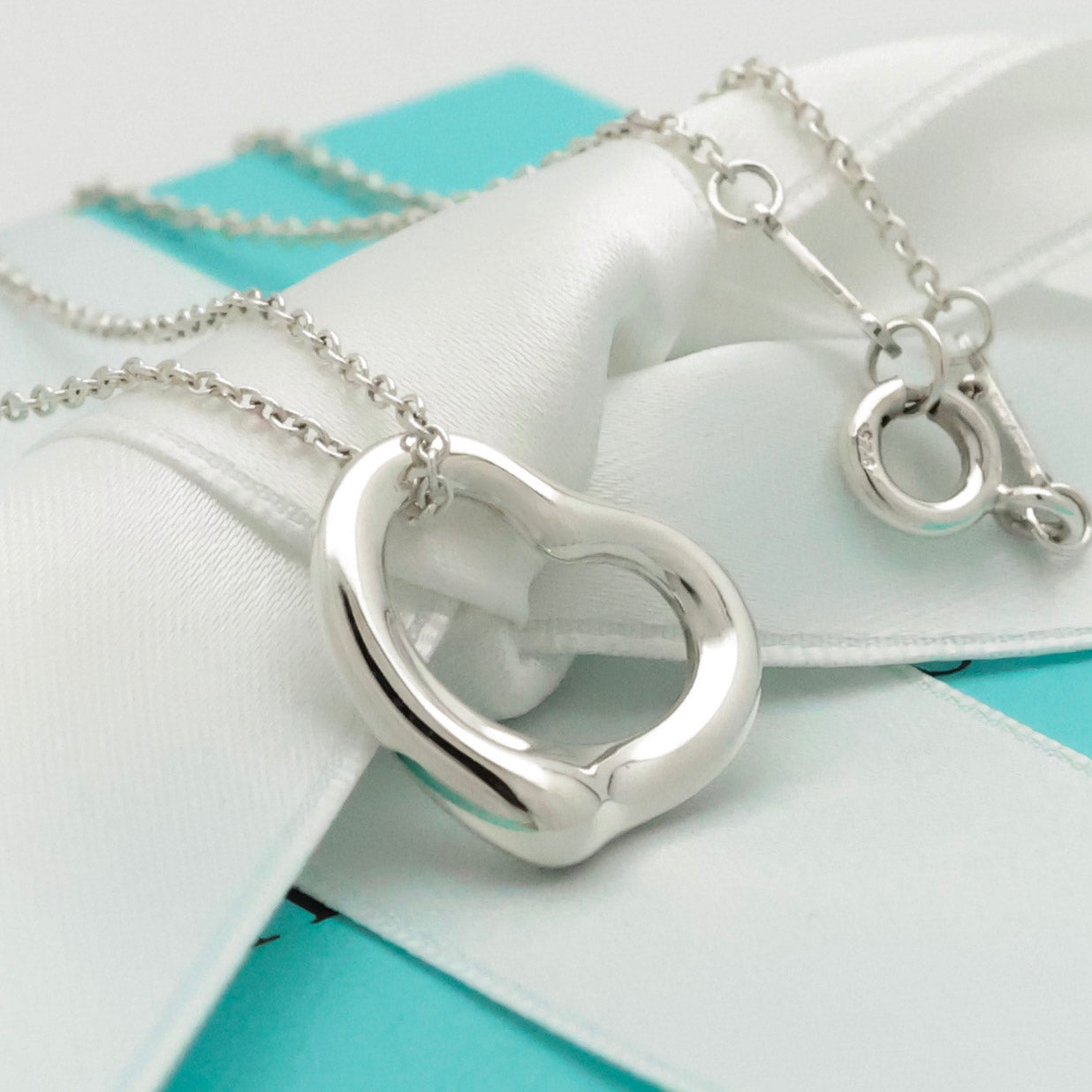 Tiffany & Co. Open Heart Pendant Necklace Sterling Silver 925