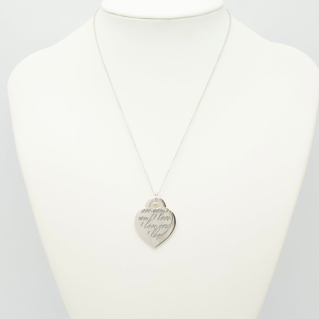 Tiffany & Co. Notes I LOVE YOU Double Heart Tag Necklace Sterling Silver 925