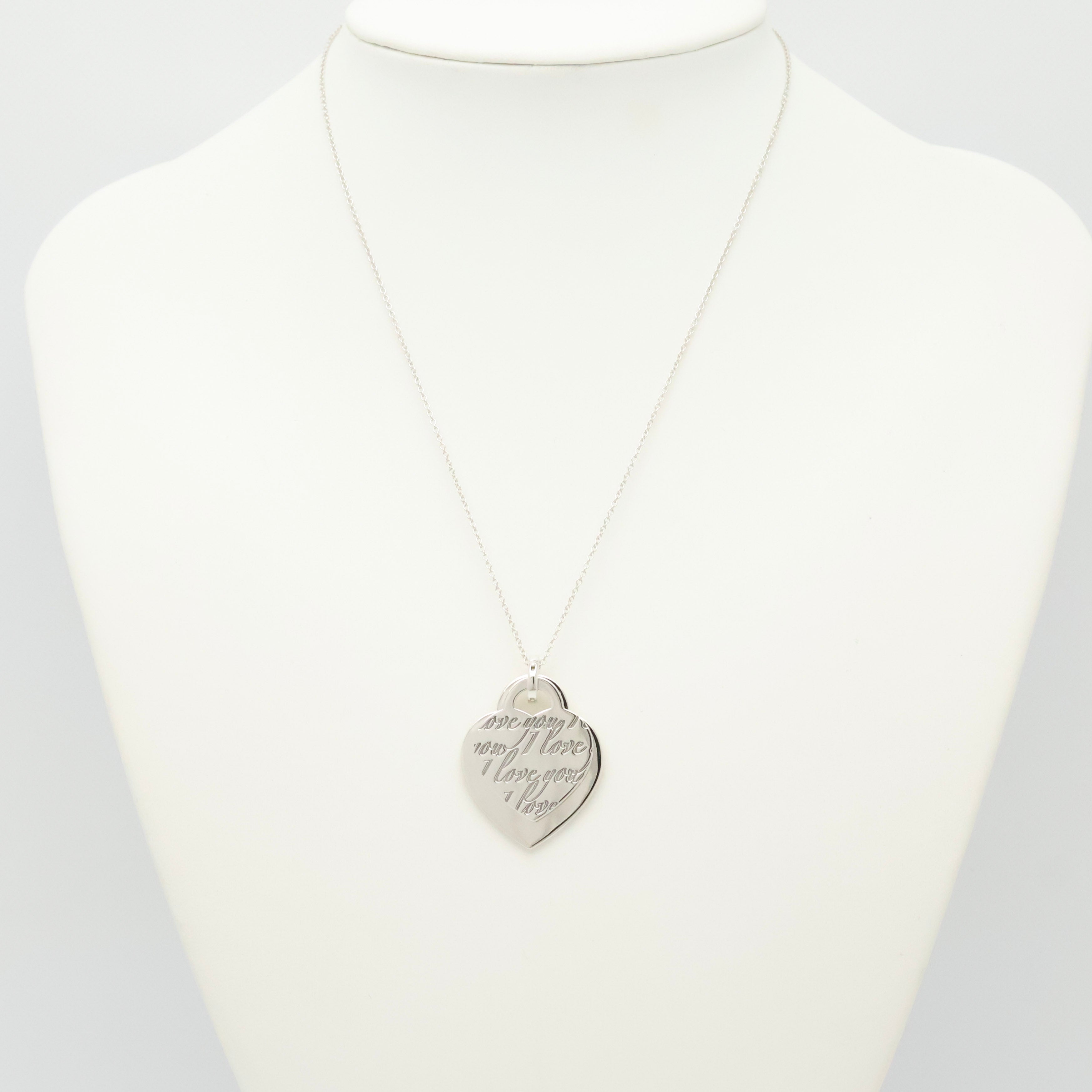 Tiffany & Co. Notes I LOVE YOU Double Heart Tag Necklace Sterling Silver 925