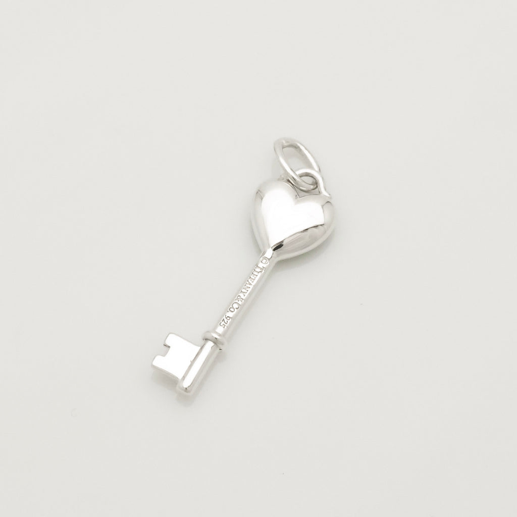 Tiffany & Co. Blue Enamel Heart Key Pendant Charm Sterling Silver 925　