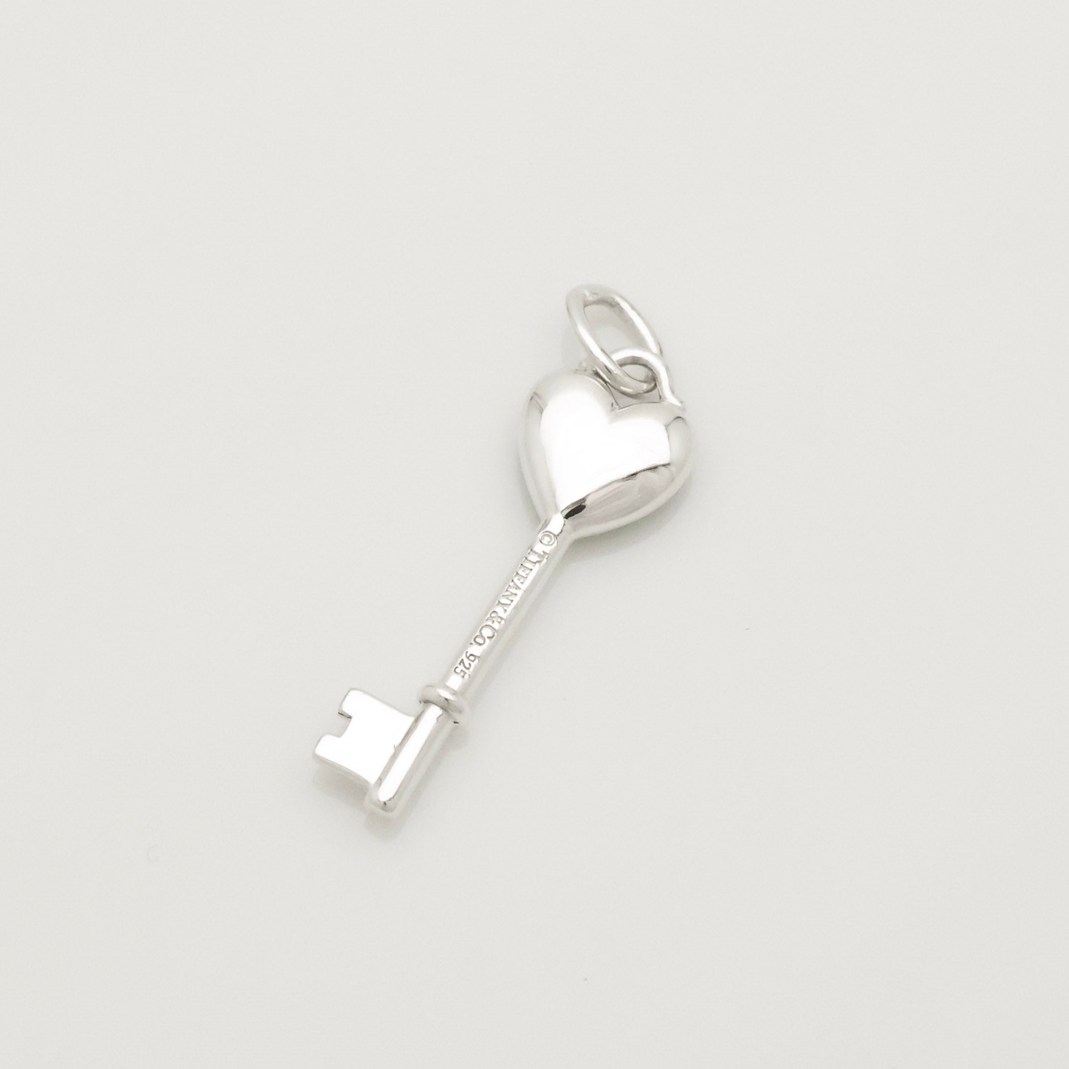 Tiffany & Co. Blue Enamel Heart Key Pendant Charm Sterling Silver 925　
