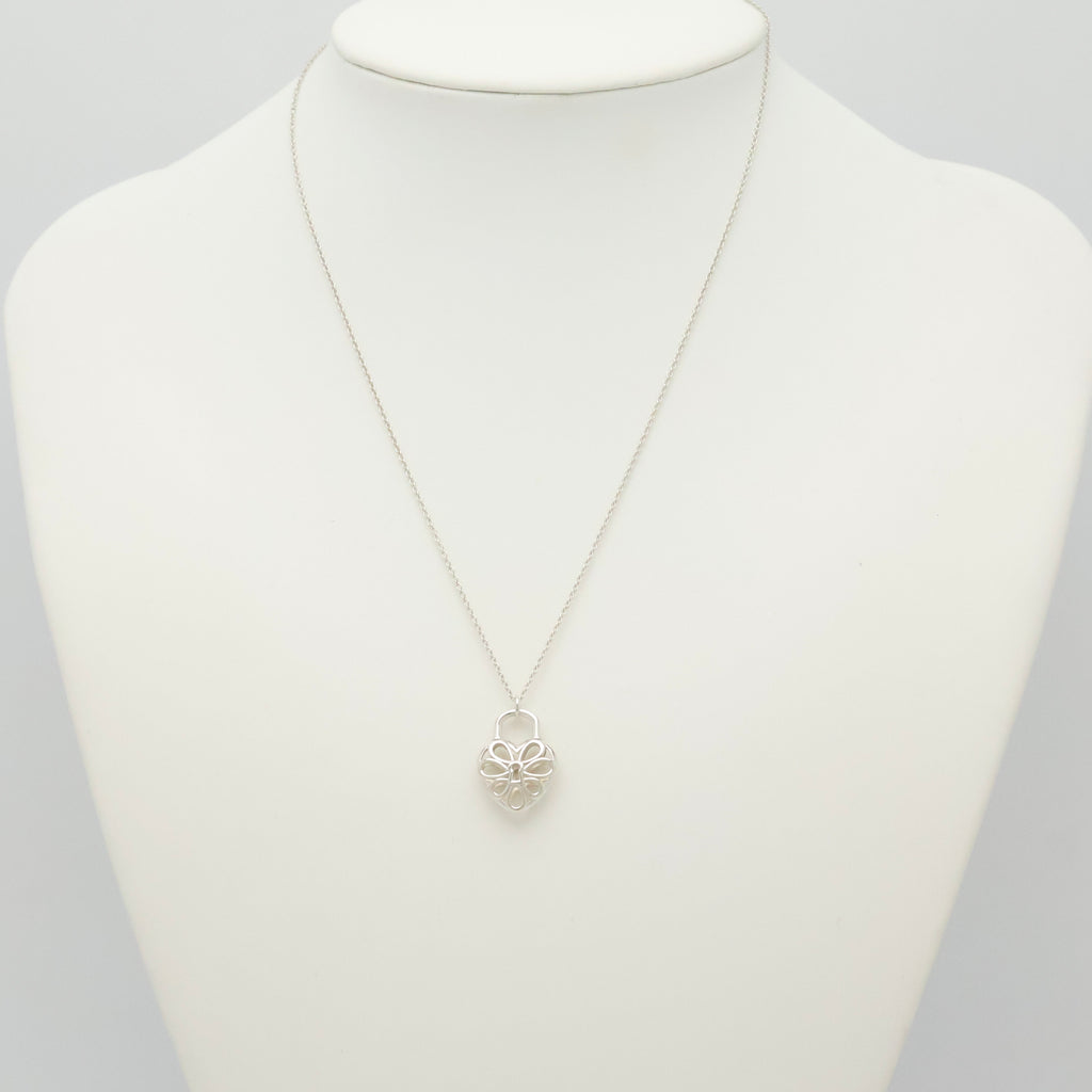 Tiffany & Co. Filigree Heart Lock Padlock Necklace Sterling Silver 925