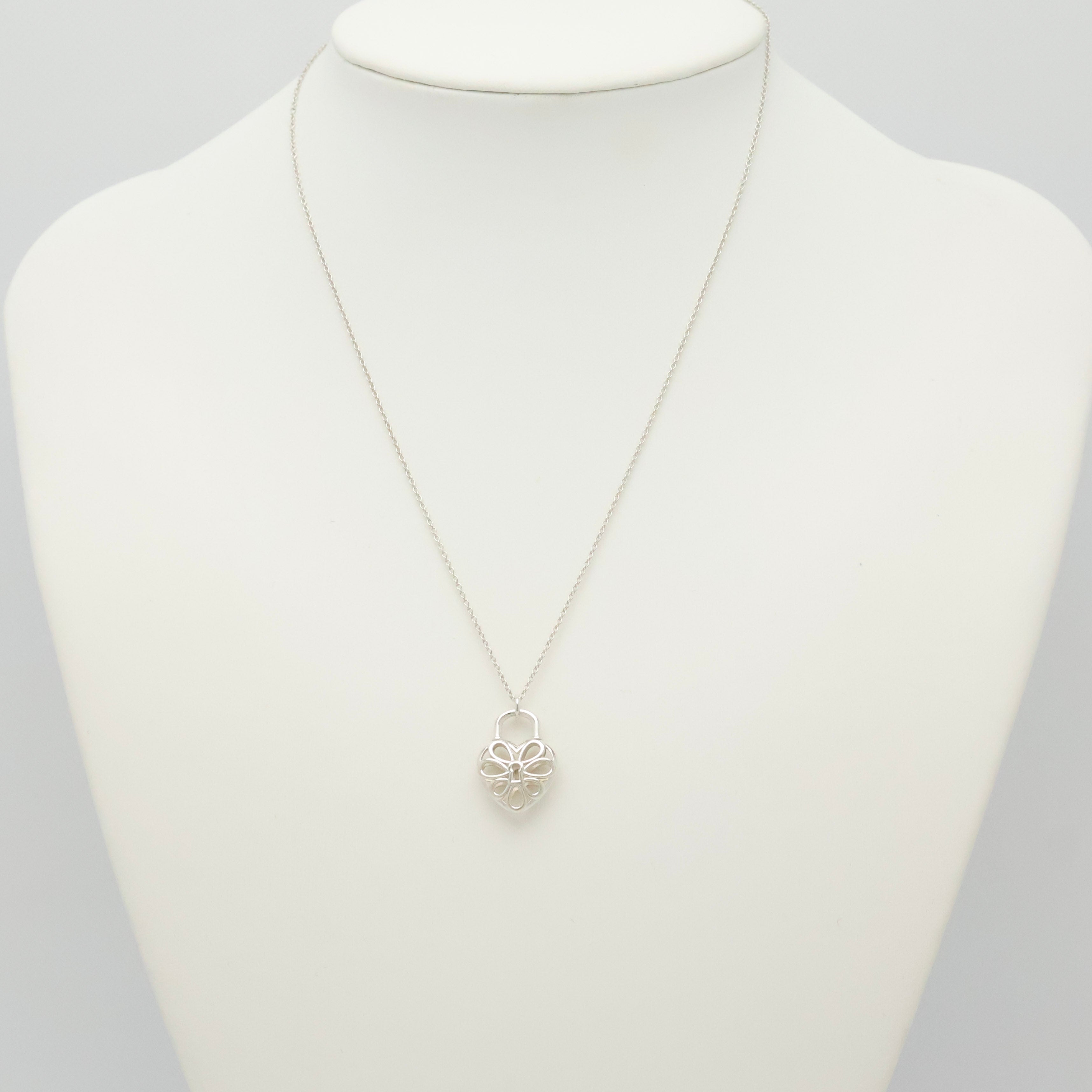 Tiffany & Co. Filigree Heart Lock Padlock Necklace Sterling Silver 925