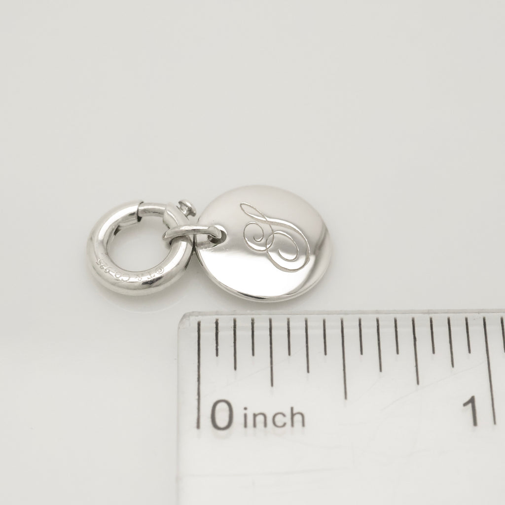 Tiffany & Co. Notes Letter S Disc Round Pendant Charm Sterling Silver 925