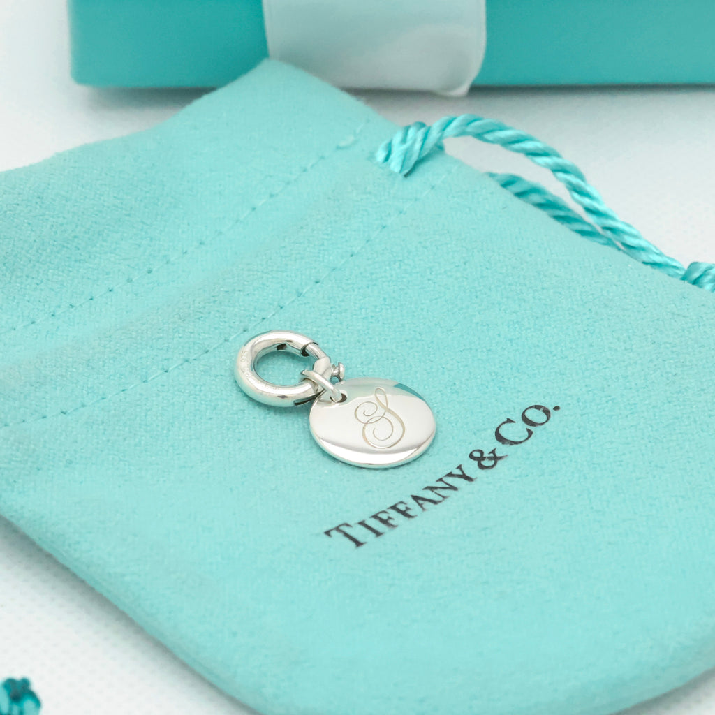 Tiffany & Co. Notes Letter S Disc Round Pendant Charm Sterling Silver 925