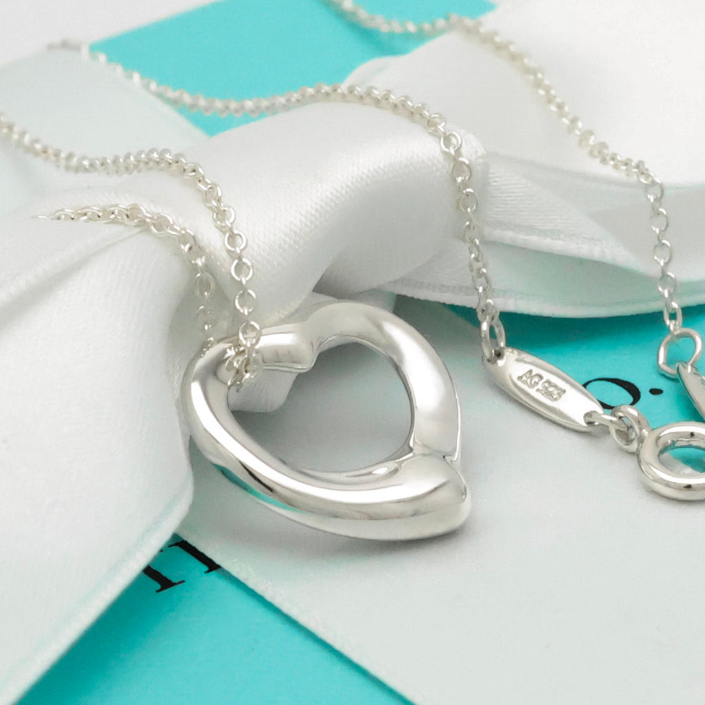 Tiffany & Co. Open Heart Pendant Necklace Sterling Silver 925