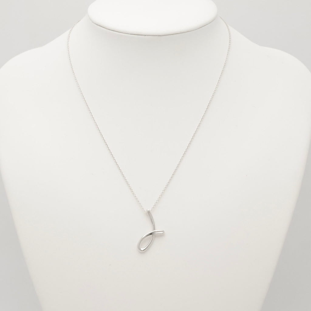 Tiffany & Co. Initial Letter "J" Necklace Pendant Sterling Silver 925