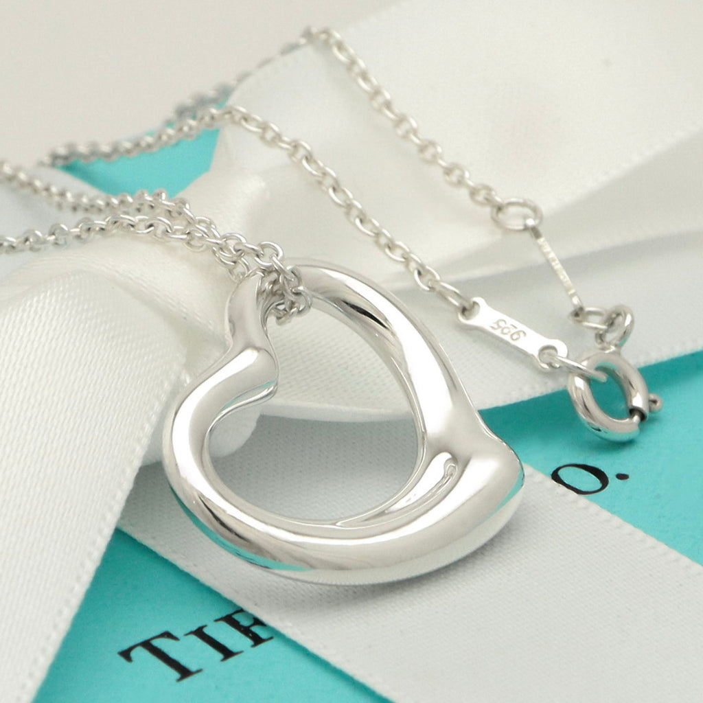 Tiffany & Co. Open Heart Pendant Necklace Sterling Silver 925