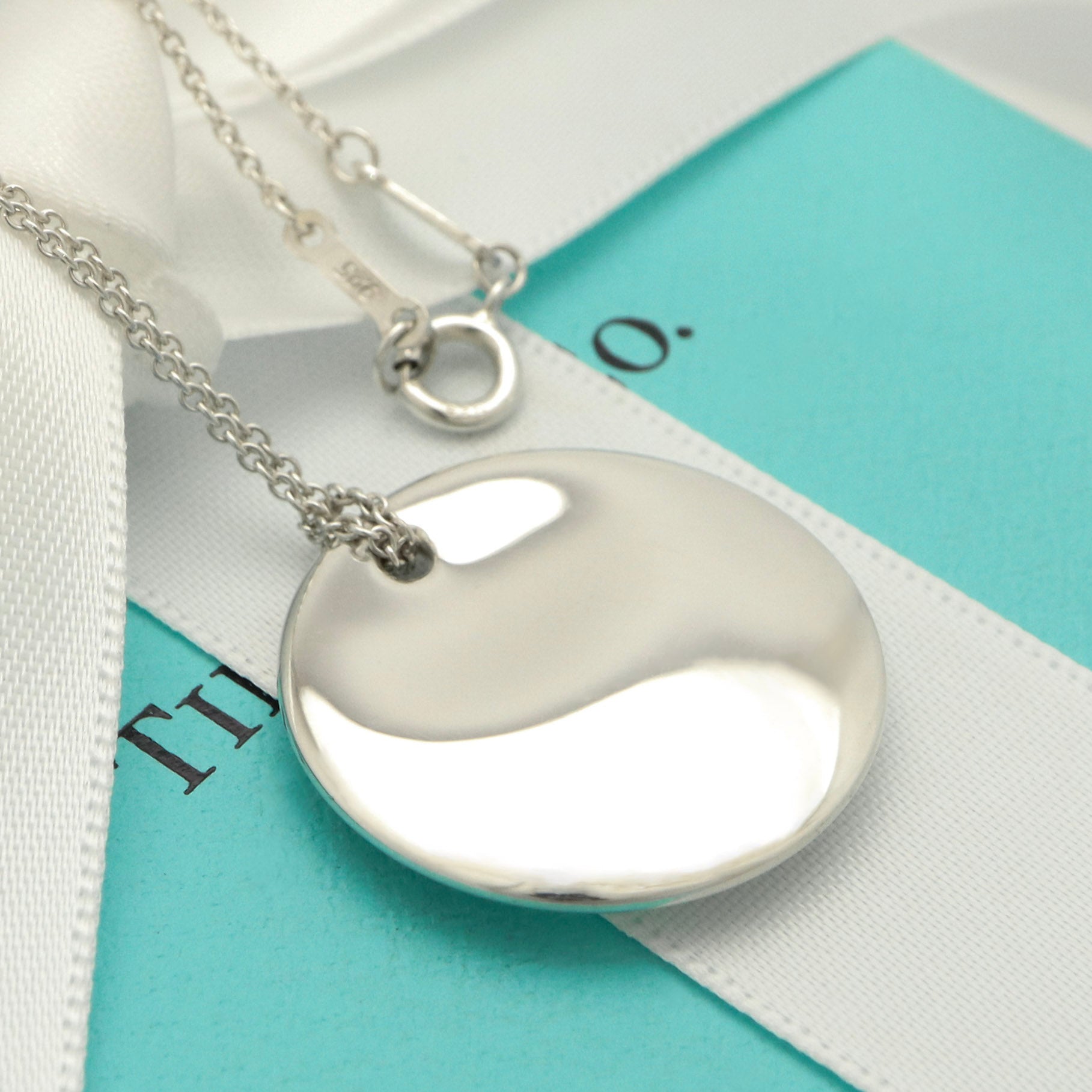 Tiffany & Co. Round Circle Disc Necklace Pendant  Sterling Silver  925