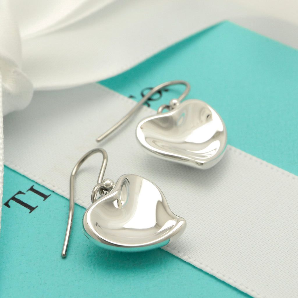 Tiffany & Co. Peretti Full Curved Heart Dangle Hook Earrings Sterling Silver 925