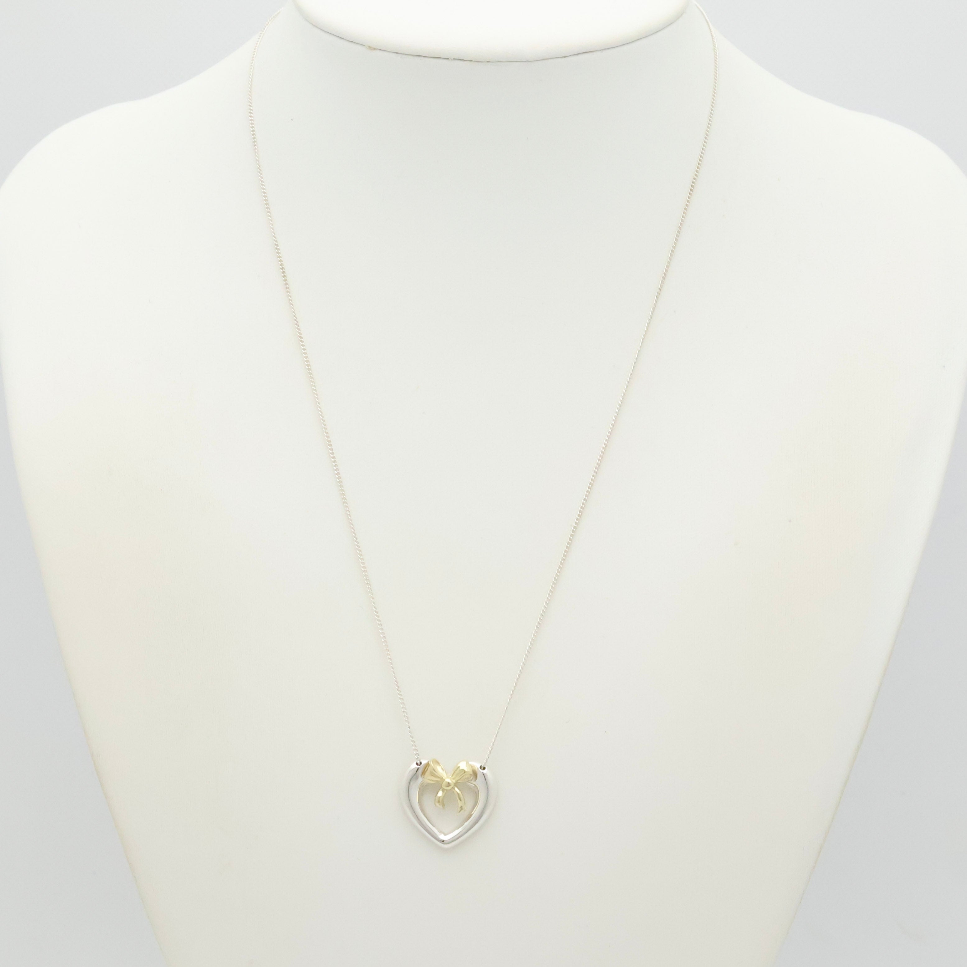 TIFFANY&Co. ハート リボン コンビ ネックレス AG925 AU750