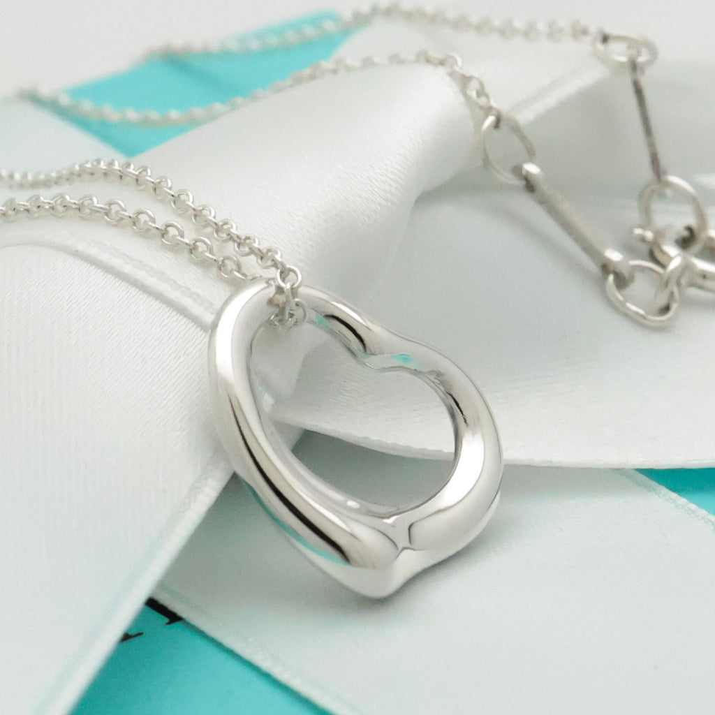 Tiffany & Co. Open Heart 16mm Pendant Necklace  Sterling Silver 925