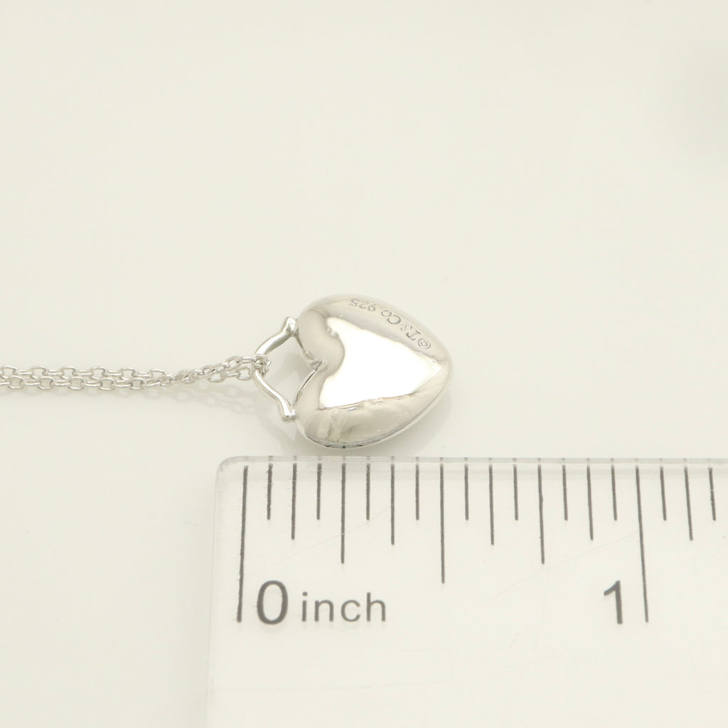 Tiffany & Co. Puff Heart Dangle Pendant Necklace Sterling Silver 925