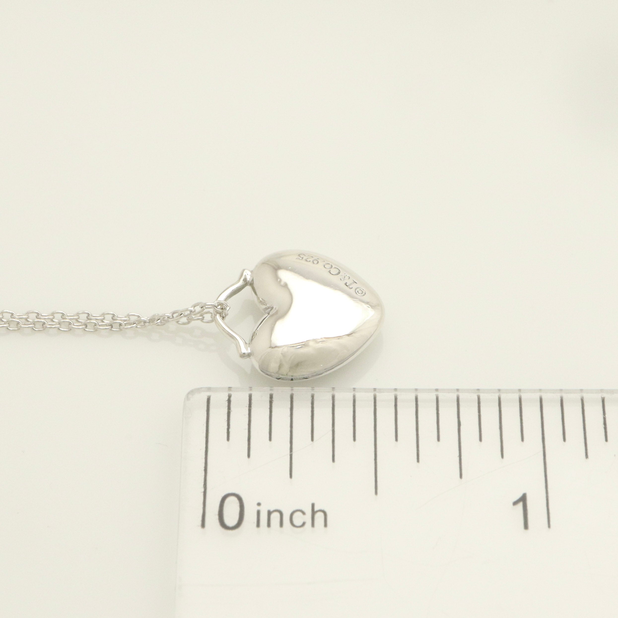 Tiffany & Co. Puff Heart Dangle Pendant Necklace Sterling Silver 925