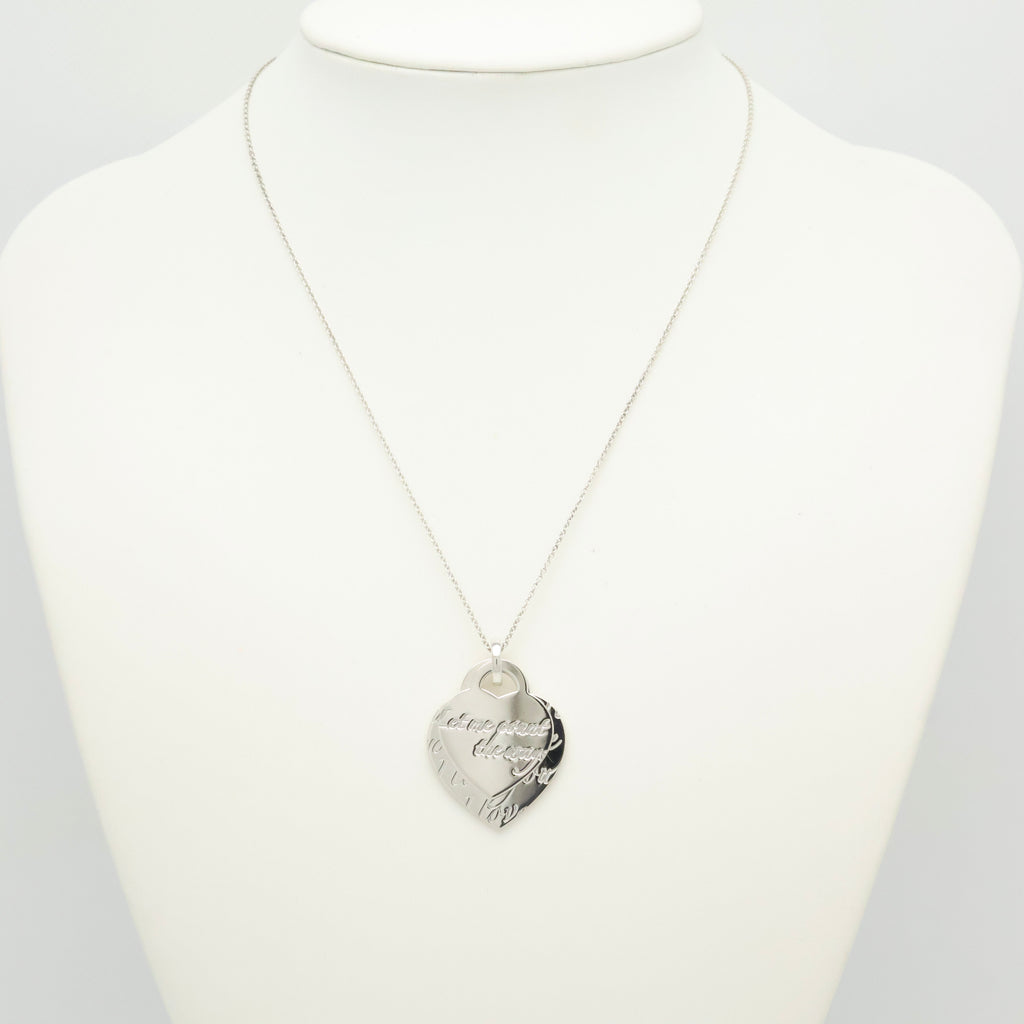 Tiffany & Co. Notes I LOVE YOU Double Heart Tag Necklace Sterling Silver 925