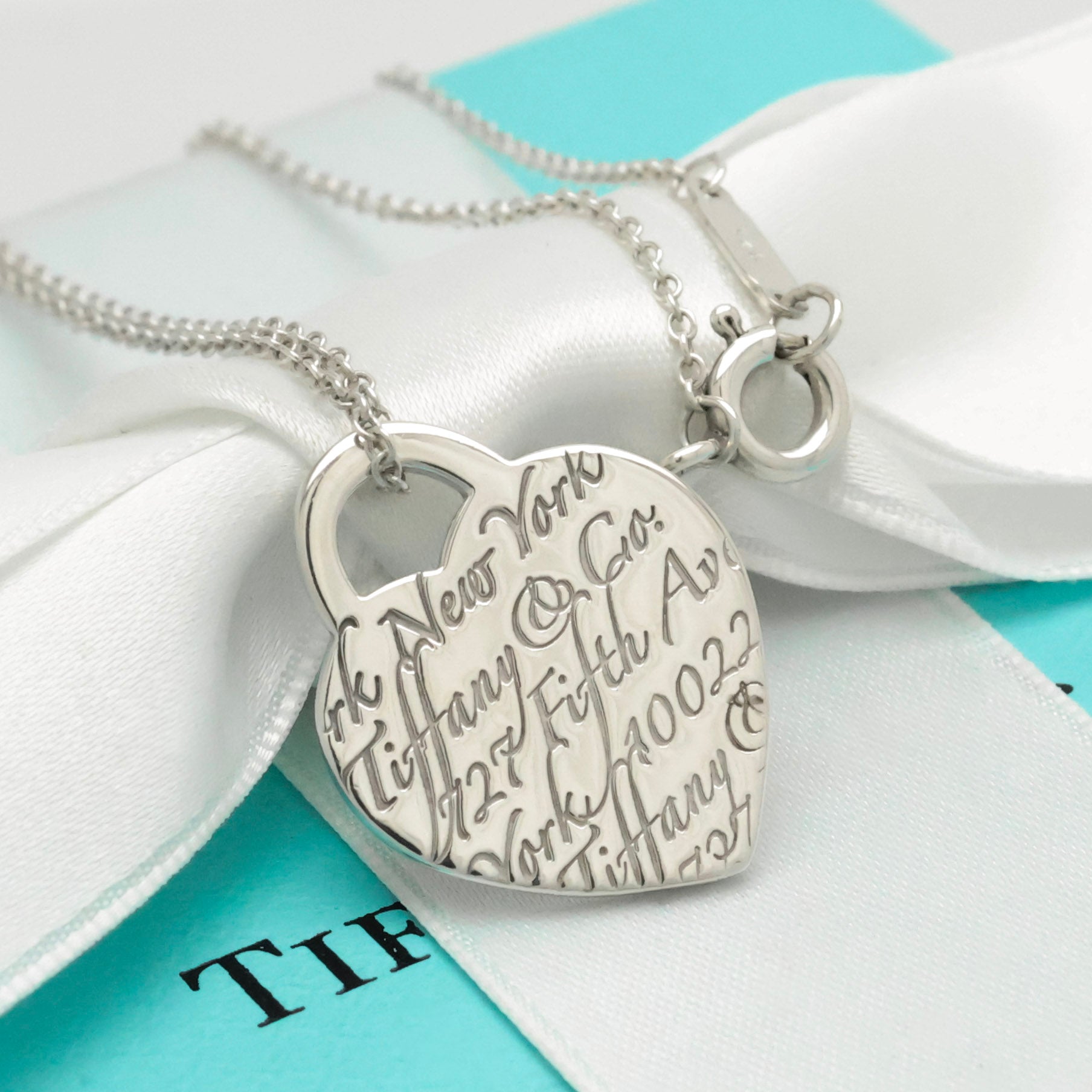 Tiffany & Co. Notes I LOVE YOU Heart Pendant Necklace Sterling Silver 925