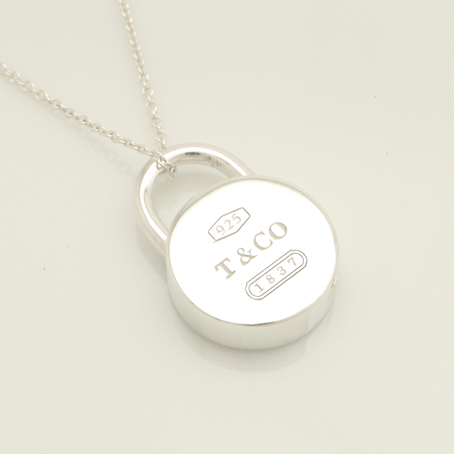 Tiffany & Co. 1837 Round Lock Padlock Pendant Necklace Sterling Silver 925