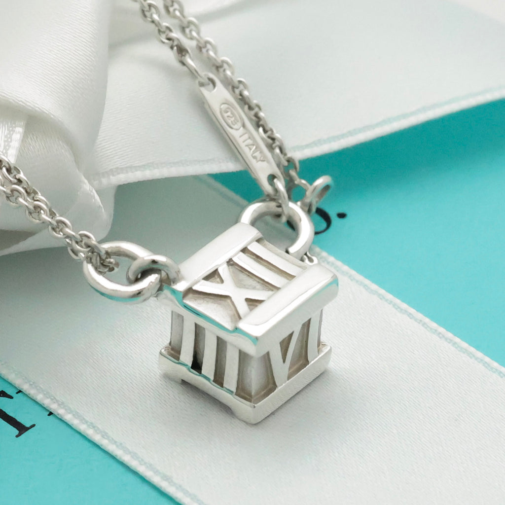  Tiffany & Co. Atlas Cube Necklace Pendant  Sterling Silver  925 